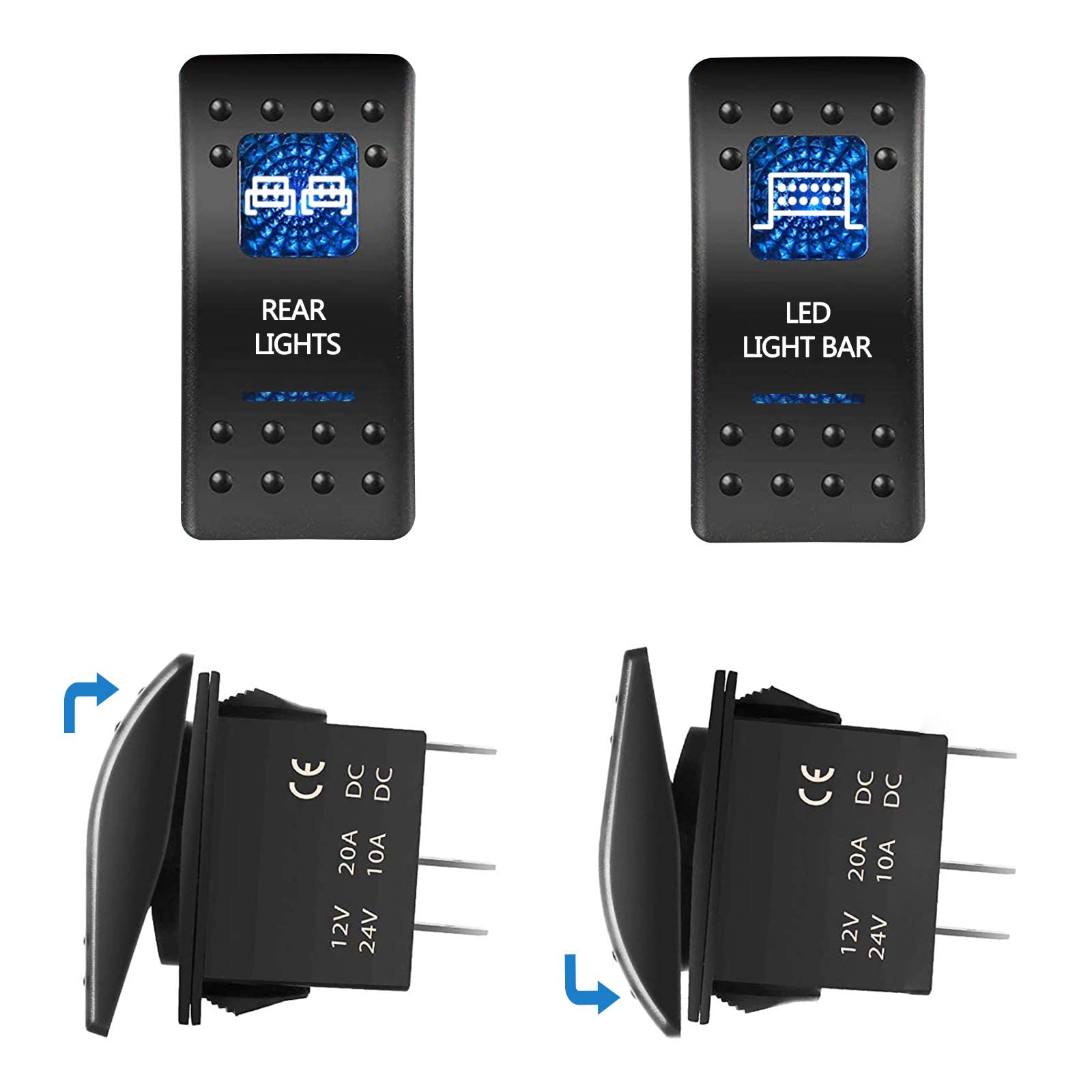 Xislet 3-Pin/Blue Utv Led Rocker Switches Compatible With Polaris Rzr Ranger 570-1000 Xp Sxs Maverick X3 Pioneer Atv Golf Cart R