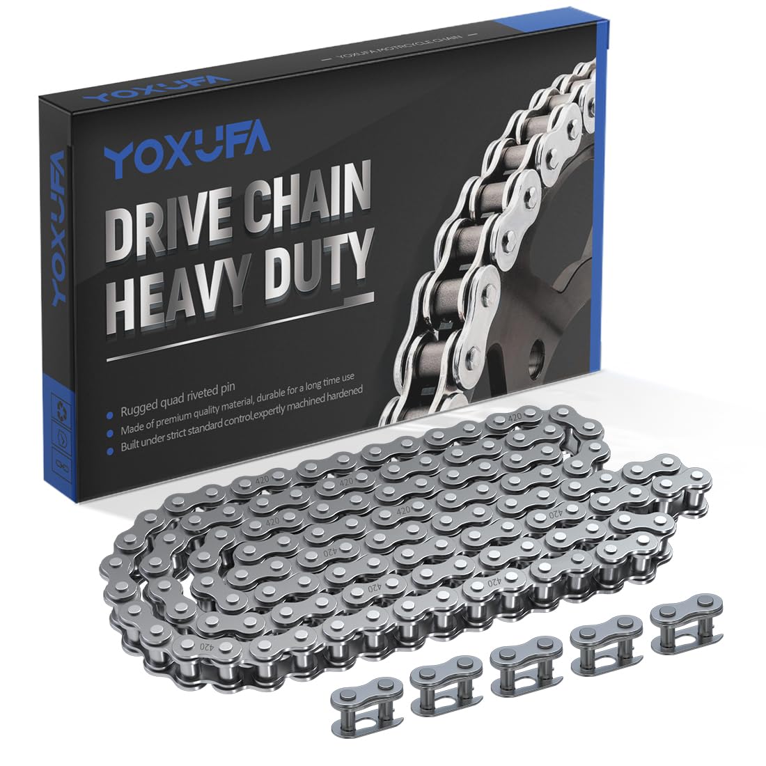 YOXUFA 420 Drive Chain 120 Links Heavy Duty for 50cc 70cc 90cc 110cc 125cc CRF150 Grom YZ80 SSR KLX NST SDG TaoTao Coolster Apol