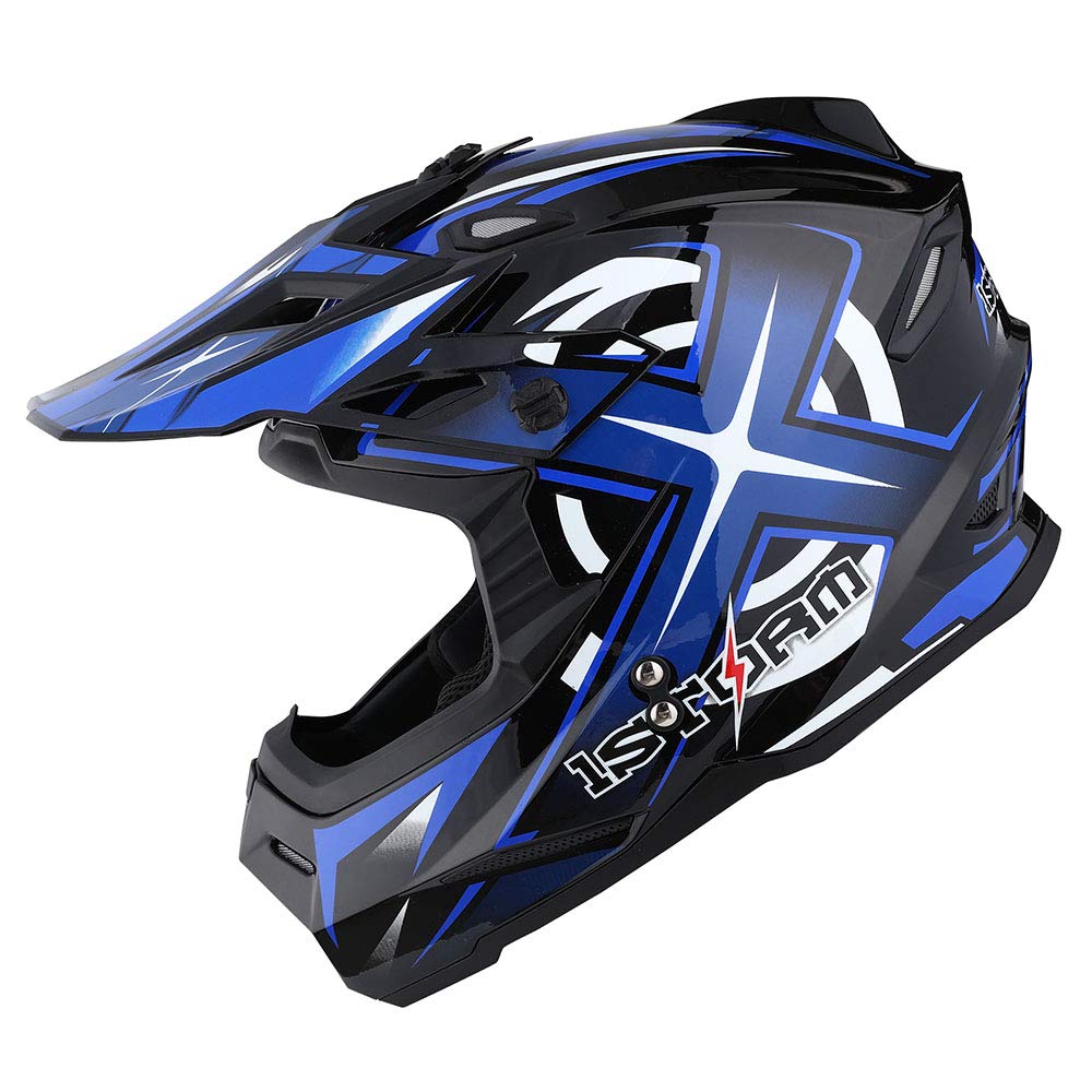1Storm Adult Motocross Helmet Bmx Mx Atv Dirt Bike Helmet Racing Style Hf801 + Motorcycle Bluetooth Headset: Sonic Blue