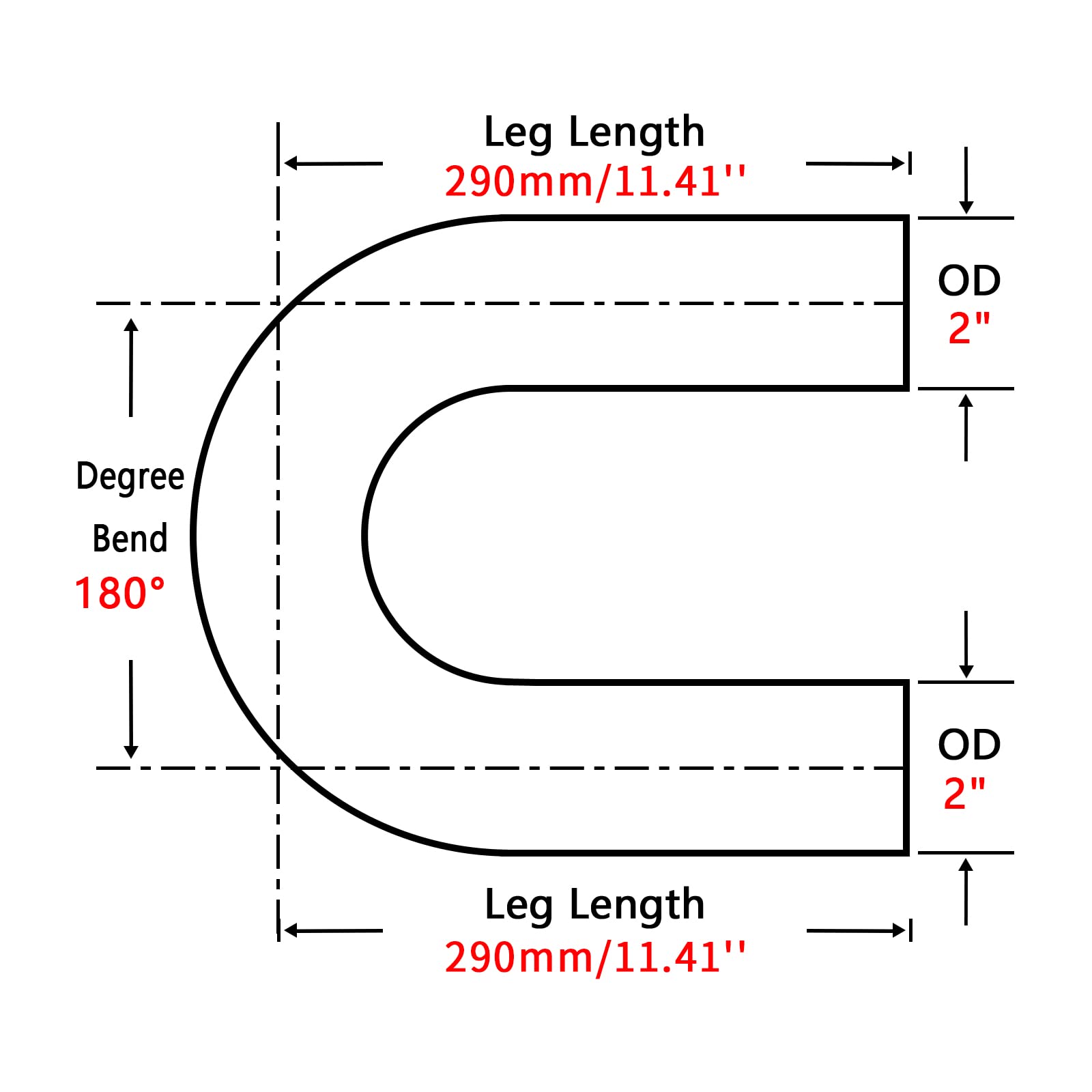 Fgjqefg 2 Inch 180 Degree Diy Custom Mandrel Exhaust Pipe Tube Pipe, T304 Stainless Steel, Universal Fit, 22.82 Inch End To End Length, 2'' Od Mandrel Bend Pipe