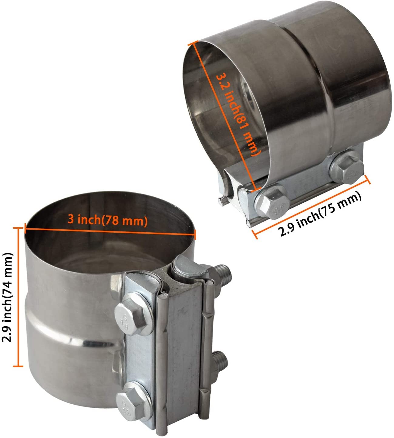 Exhaust Band Clamps 3'' Lap Joint 304 Stainless Steel Exhaust Pipe Muffler Band Clamp (3 Inch 4 Pack)