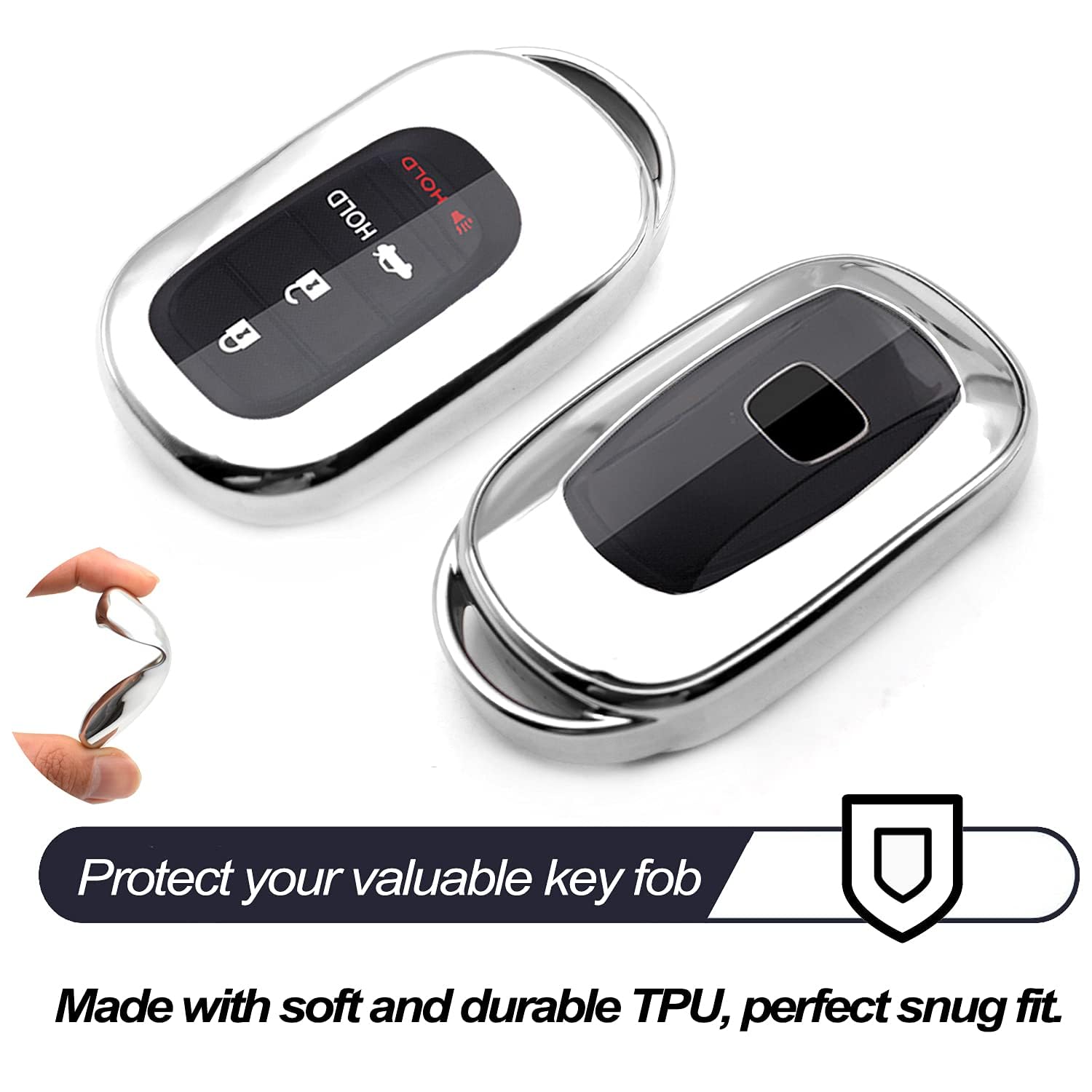 MECHCOS Compatible with 2024 2023 2022 Honda Civic CR-V Accord HR-V Pilot Silver TPU Key Fob Cover Case Remote Holder Skin Protector Keyless Entry Sleeve Accessories