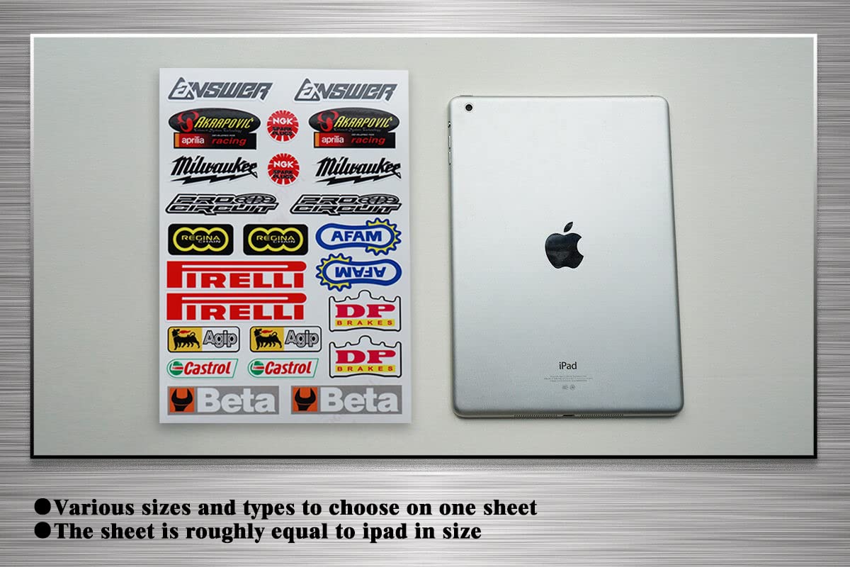 Kungfu Graphics Micro Sponsor Logo Racing Sticker Sheet Universal (7.2X 10.2 Inch), White, Mss (7)