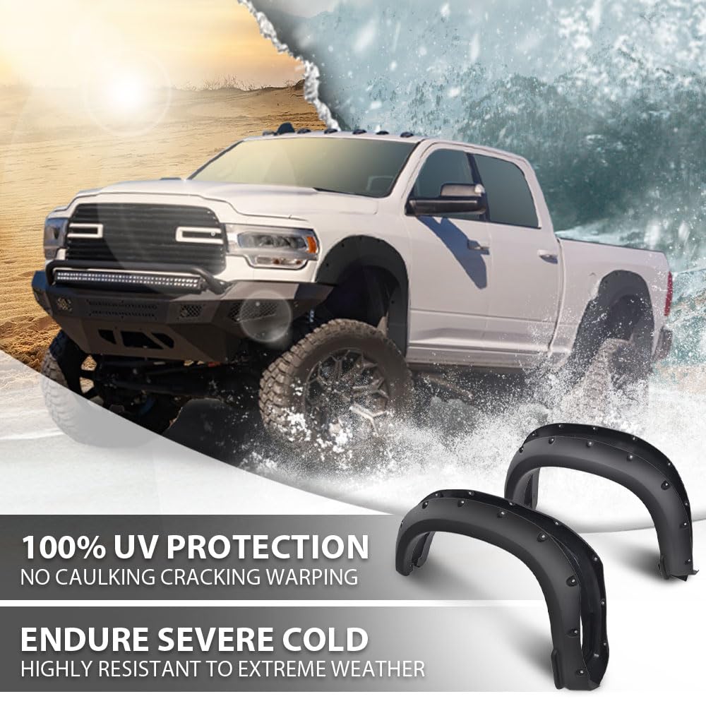 G-PLUS Fender Flares for Chevy Silverado 1500 2019-2021, Pocket Rivet, Smooth Black, Durable Polypropylene, 4-Piece Set
