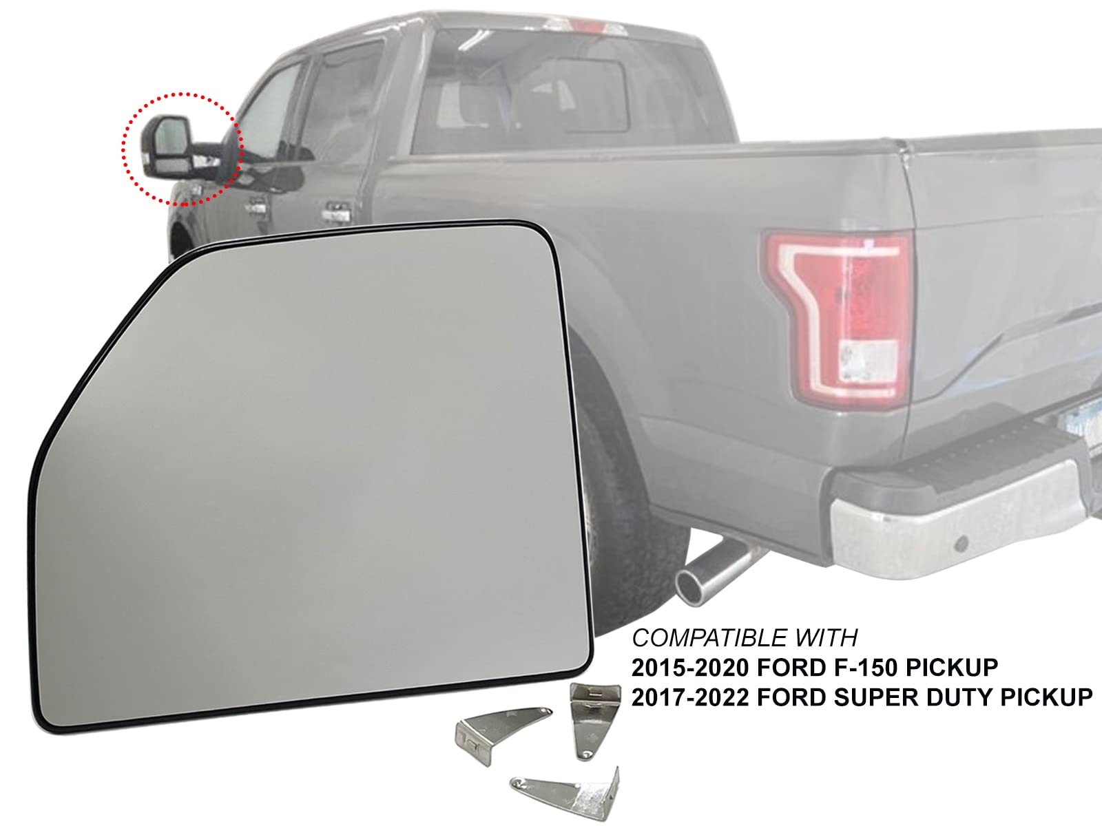Apa Replacement Towing Mirror Glass Upper Non-Heated With Base Fits 2015-2020 F150 2017-2022 F Series Super Duty Driver Left Sid