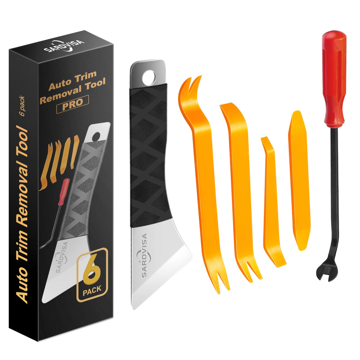 Sardvisa Auto Trim Removal Tool Set, Plastic No Scratch Body Removal Tool Kit With Stainless Steel Metal Pry Board, Car Body Rem