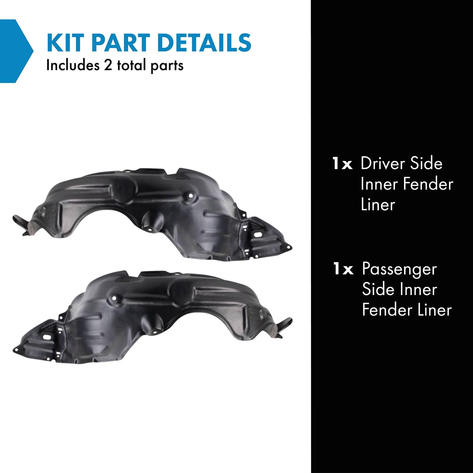Trq Inner Fender Liner Set Compatible With 2007-2011 Toyota Yaris To1250119 To1251120