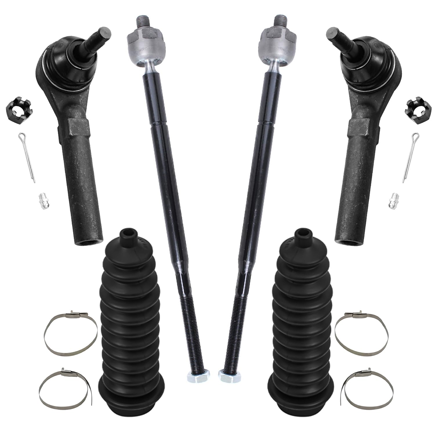 Detroit Axle - Front 6pc Tie Rods Kit for Volkswagen 2009-2011 Routan 2008-2010 Chrysler Town & Country Dodge Grand Caravan, 4 Inner Outer Tie Rod Ends 2 Boots Replacement