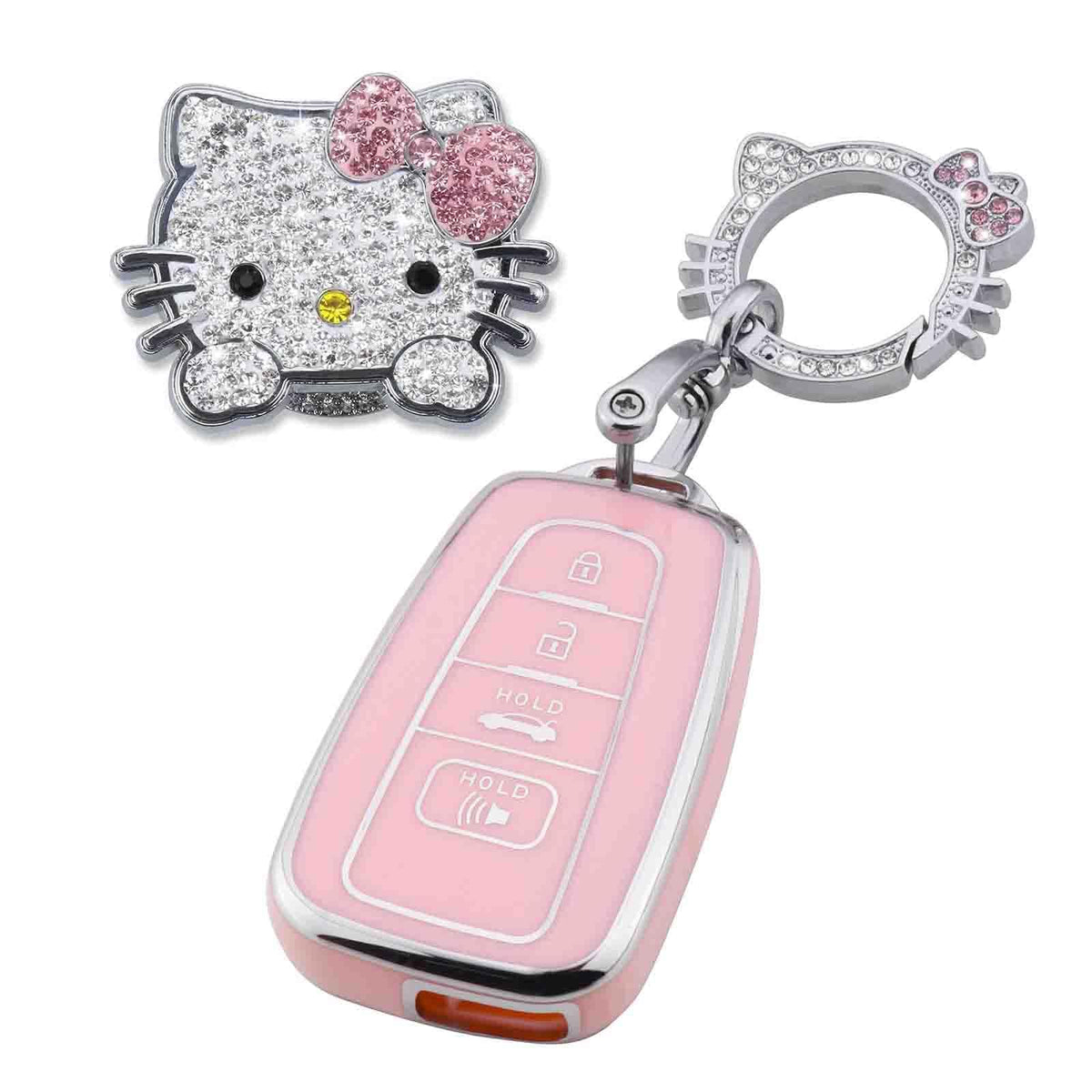 Pangpai Pink Car Accessories 3 Pcs For 2018-2022 Toyota Camry Rav4 Highlander Avalon C-Hr Prius Corolla Gt86 Key Fob Cover With