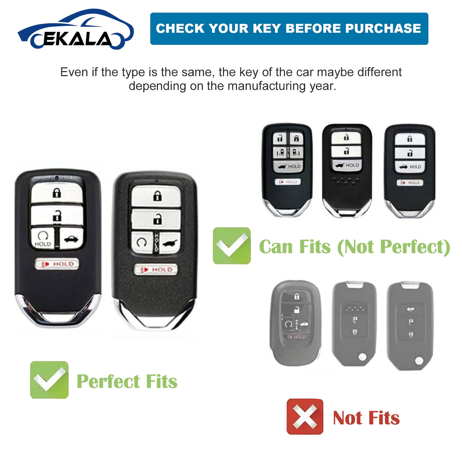 EKALA Leather Key Fob Cover - 5 Button Soft TPU Shells, Compatible with Accord, Civic, CRV, Odyssey, Pilot - Black Gold