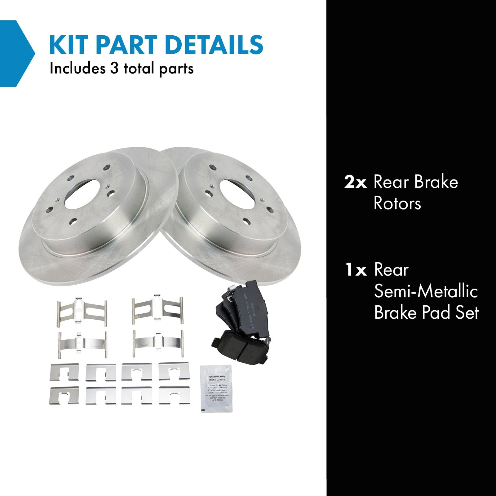 Trq Rear Brake Pad & Rotor Kit Brake Pads Brake Rotor Semi-Metallic Compatible With 2007-2013 Suzuki Sx4