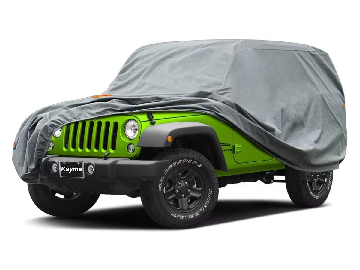 Kayme Heavy Duty Jeep 2Dr Car Cover, Custom Fit Jeep Wrangler 2 Door Cj Yj Jk Jl Waterproof All Weather For Automobiles, Full Ca