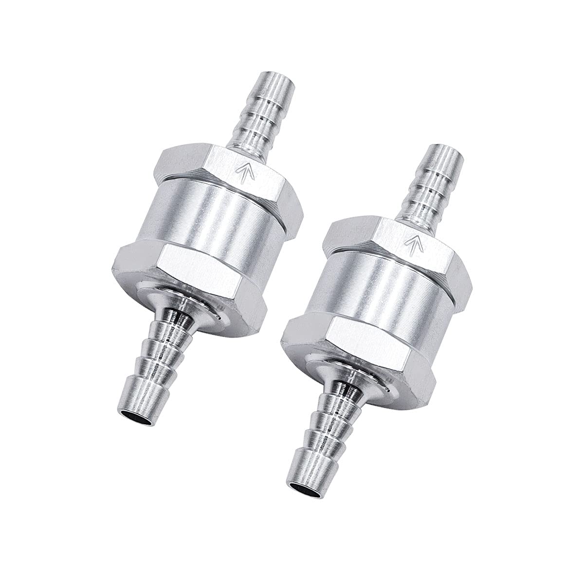 Mxuteuk 2Pcs 1/4 '' 6Mm Aluminium Silver Non Return One Way Check Valve With 4Pcs 6-12Mm Universal Adjustable Hose Clamps For Fu