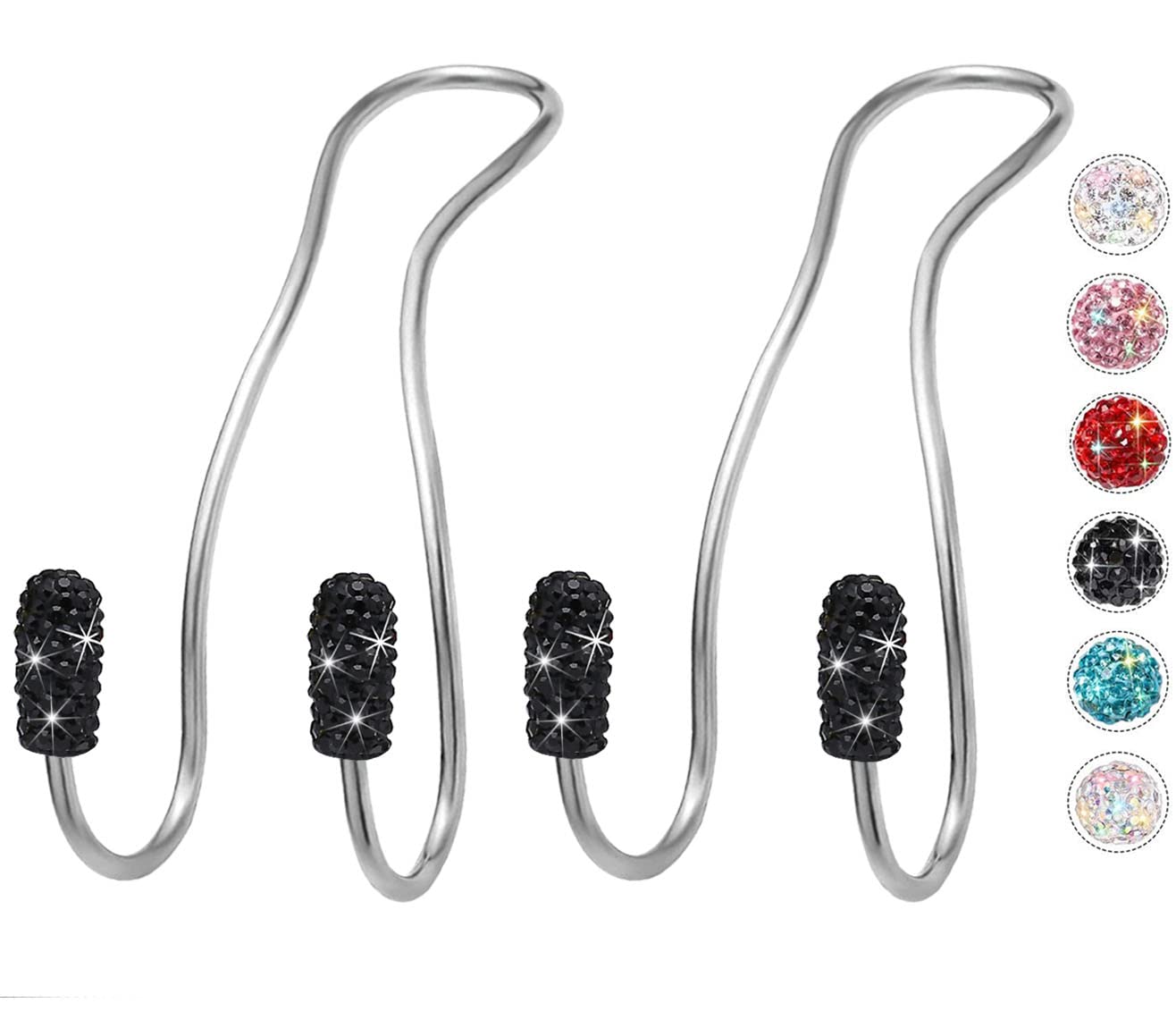 Mtgocha Bling Car Purse Hooks Car Bag Hooks, Cute Rhinestone Car Seat Hooks Hanger, Universal Car Headrest Hook For Purse Bag Metal Car Purse Holder Hook, Bling Car Accessories - Black