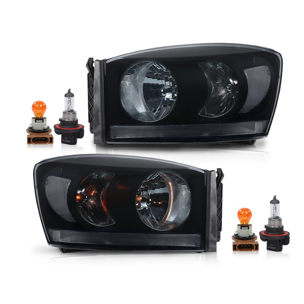 G-Plus Front Headlights Lamp W/Bulbs Pair, Fit For Dodge Ram 1500 2500 3500 Truc WBCARB0F382DYNK