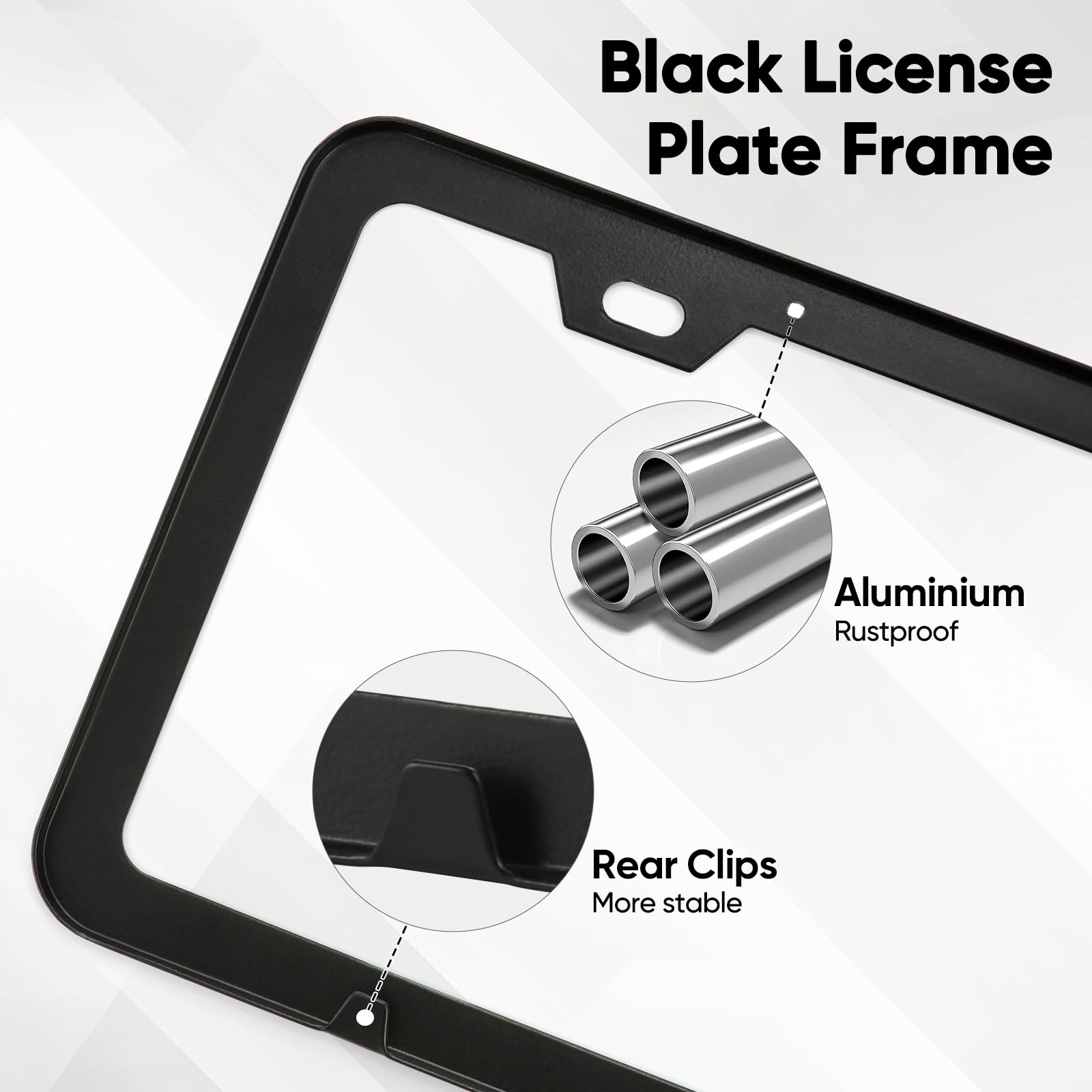 2 Pack License Plate Frames, 4 Holes Matte Black License Plate Frame, Aluminum License Plate Holder With Free Screws Fasteners C