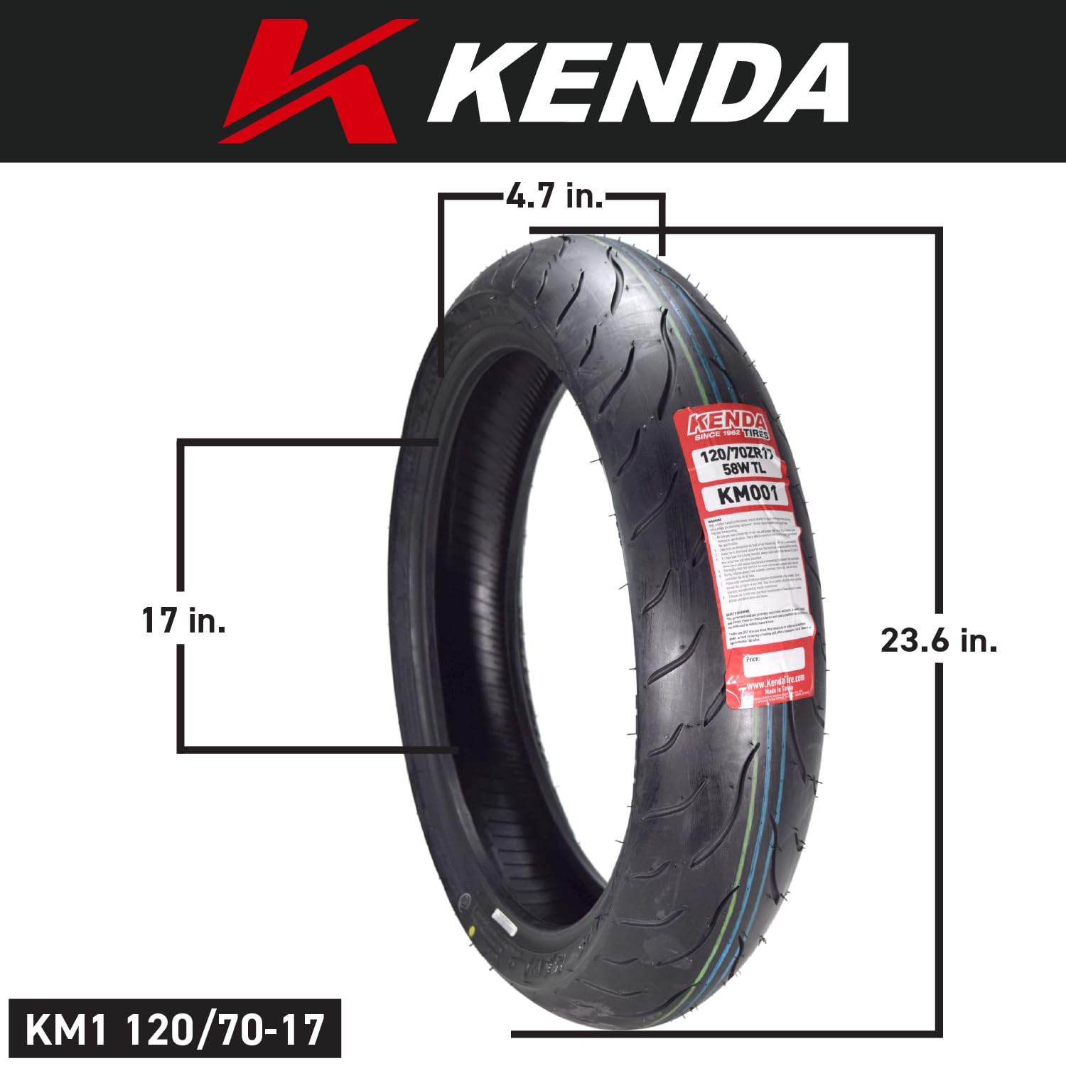 Kenda KM1 (KM001) 120/70ZR17 Front (58W) & 190/50ZR17 Rear (73W) Tires for Sport Touring Motorcycles, Radial with High-Speed Sta