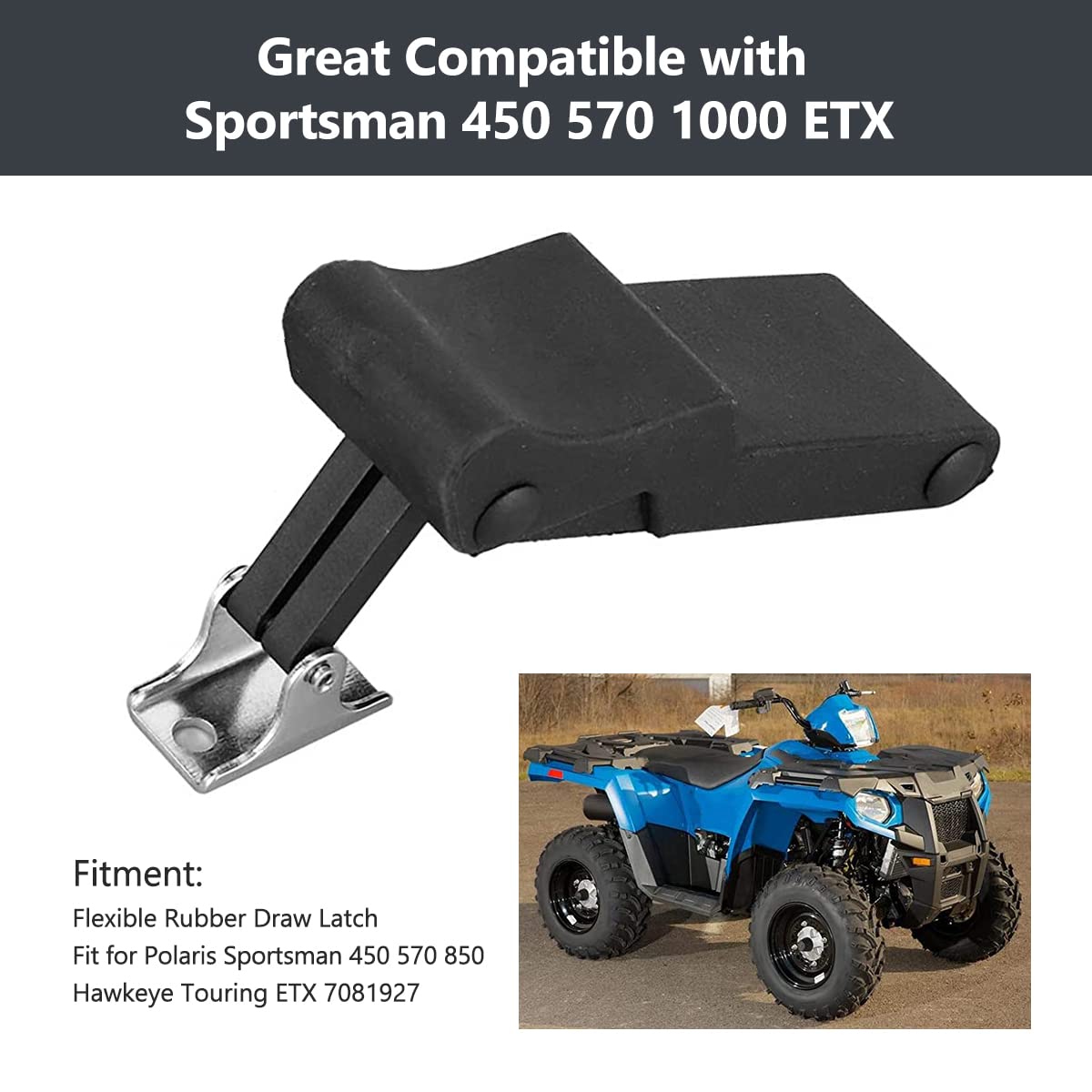 Front Storage Rack Rubber Latch, 2pcs Flexible Rubber Draw Latch with Stainless Steel Cage and Bracket Fit for Polaris Sportsman