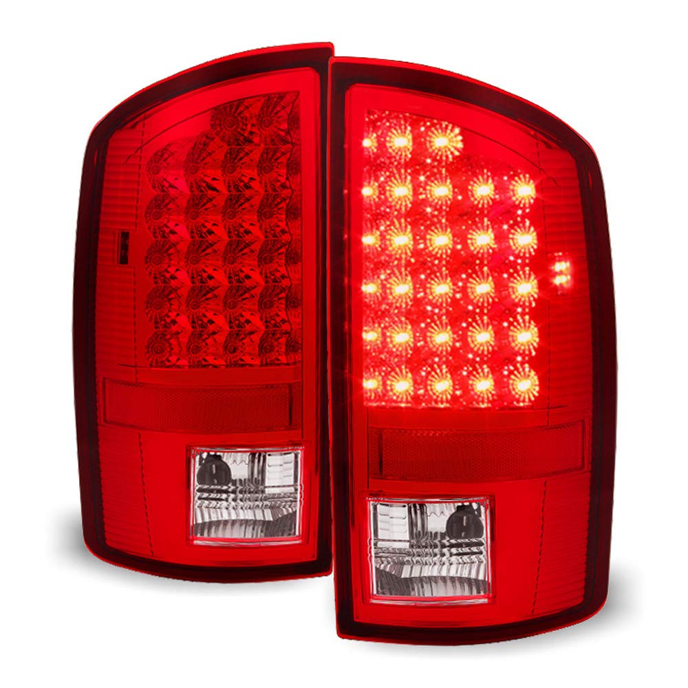 Acanii - For 2007-2008 Dodge Ram 1500 07-09 2500 3500 Red Clear Led Tail Lights Signal Lamps
