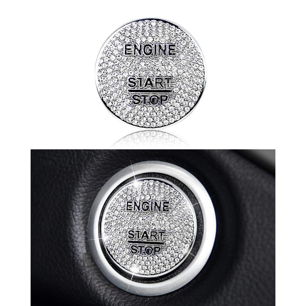 Lecart For Mercedes-Benz Interior Accessories Bling Engine Start Stop Button Cover Ignition Button Cap Metal Decal Sticker For C