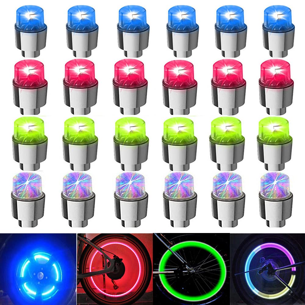 FICBOX 24 PCS LED Wheel Lights Flash Light Tire Valve Cap Lamp for Car Trucks Motorcycle Bike (24pcs Mixed)
