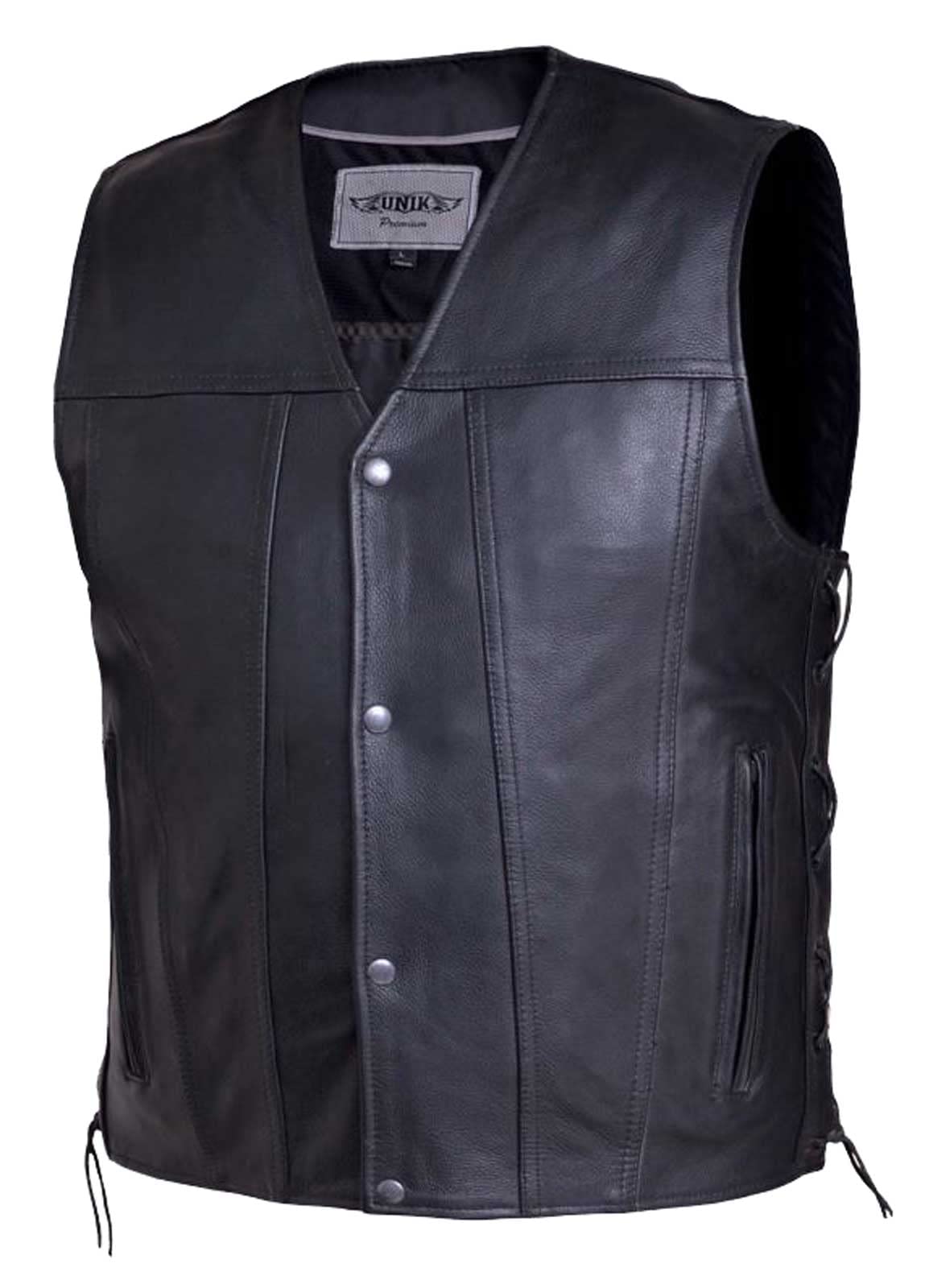 Men'S Premium Leather Motorcycle Vest,Black,Size - Medium