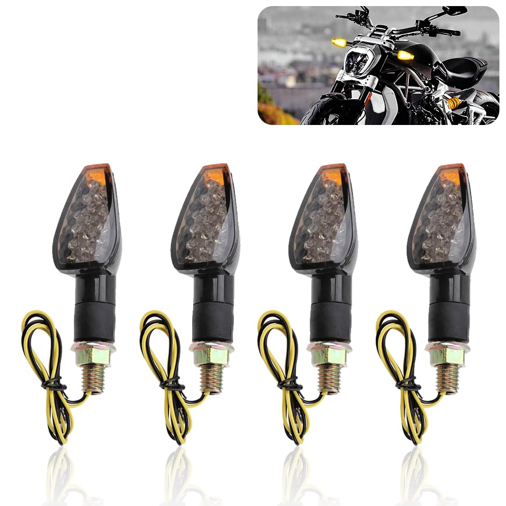 4Pcs Motorcycle Turn Signals - 14Led 12V Bright Amber Lamp Motorcycle Blinkers - Front/Rear Universal Motorcycle Turn Signal Lig