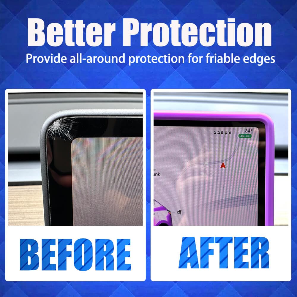 Yeapop 2Pcs Silicone Protector Frames of Screen and Rear View Mirror for Tesla Model 3 2017-2023 and Model Y 2019-Feb.2025. (Pur