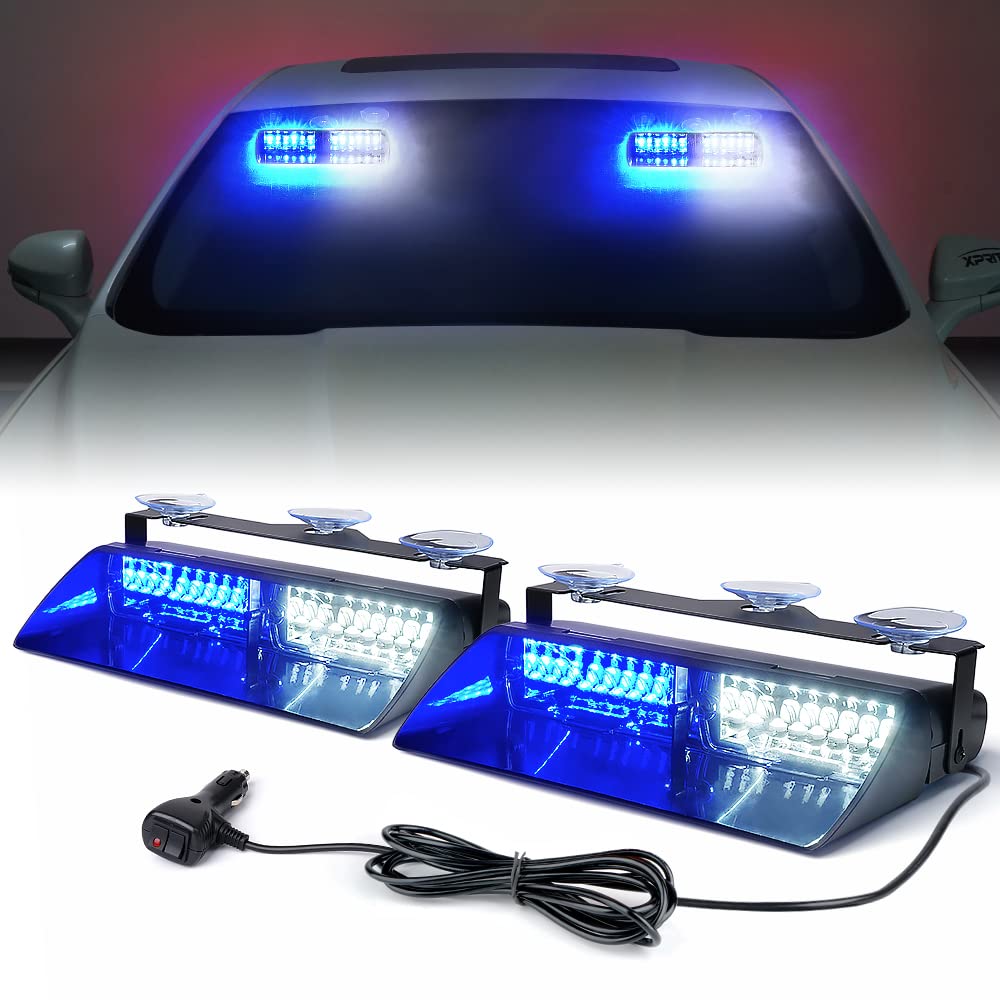Xprite Led Dual Windshield Strobe Flashing Lights W/Suction Cups, Deck Dash Visor Emergency Hazard Safety Warning Police Traffic