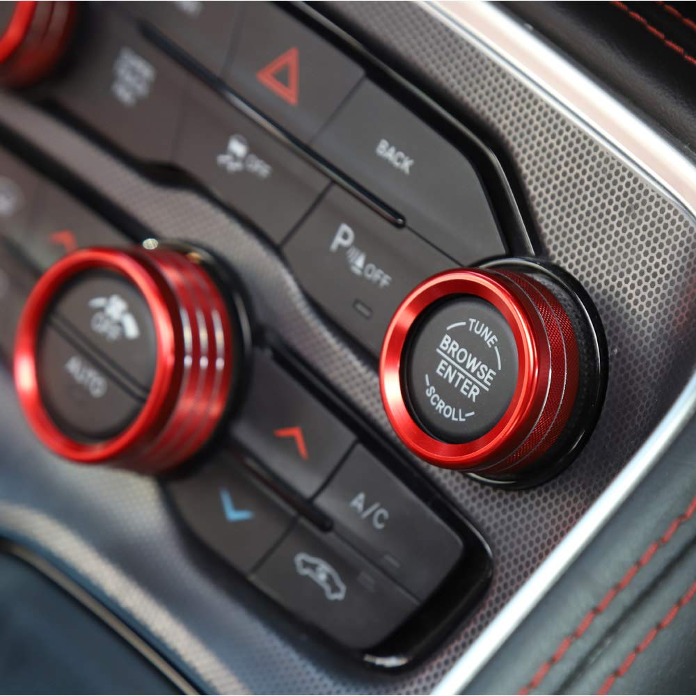 Keptrim Ac Knobs Air Conditioner Switch Button For 2015-2021 Dodge Challenger Charger Chrysler 300 300S, For 2013-2018 Ram, Red Aluminum, 3Pcs