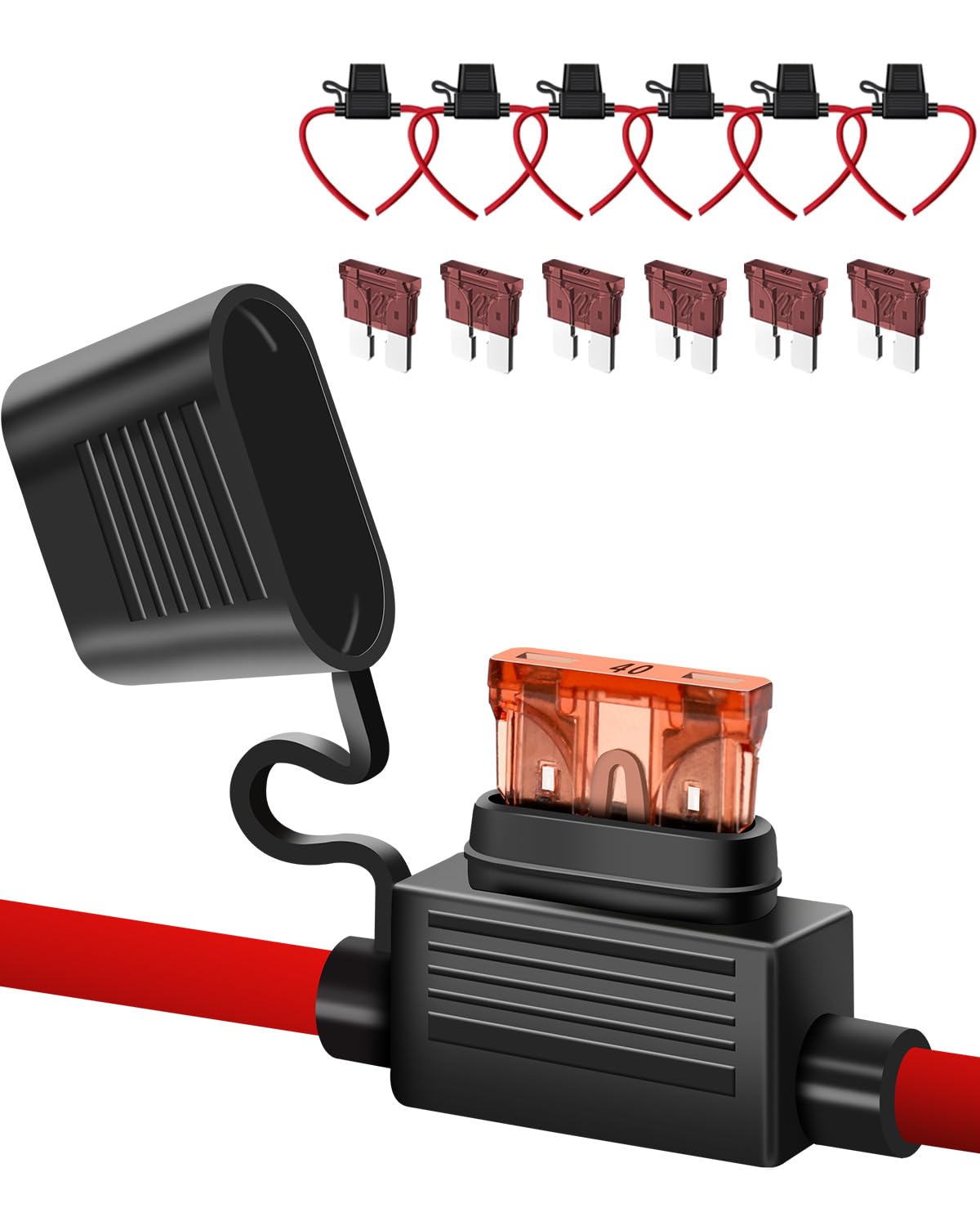 6 Pack 10 Gauge Inline Fuse Holder 12V - 10Awg Automotive Blade Fuse Holder With 6Pcs 40 Amp Atc/Ato Standard Fuses