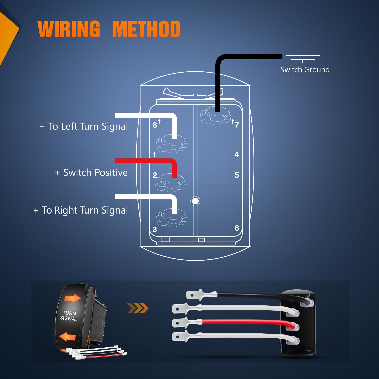 Nilight Turn Signal Switch Amber 4Pin On Off On Rocker Switch Laser Etched Spdt Toggle Switches 12V 20A 24V 10A Jumper Wires For