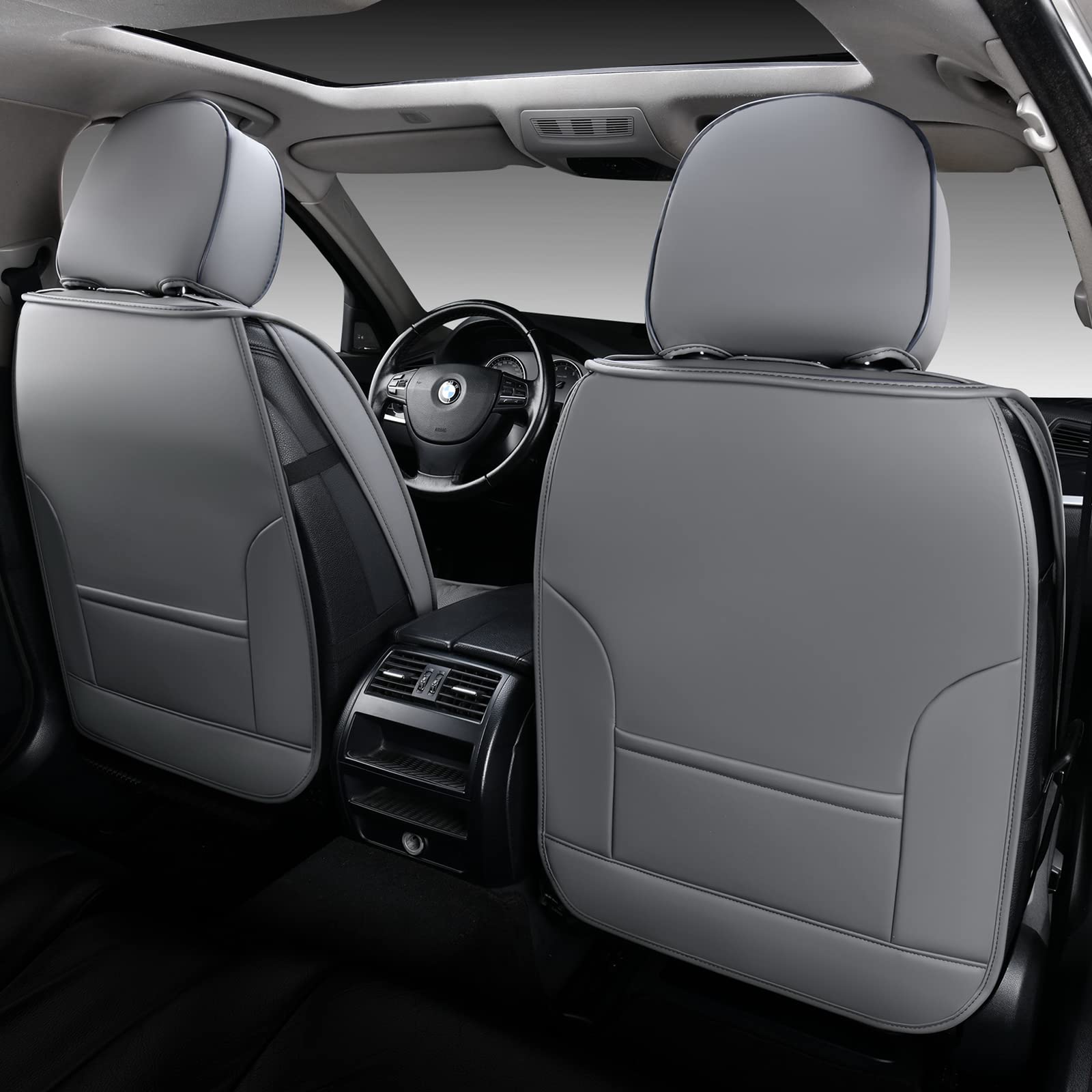 Coverado Seat Covers, Car Seat Covers Full Set, 5 Seat Universal Leather Seat Covers For Cars, Seat Covers Waterproof, Front And Back Car Seat Protector, Auto Seat Covers Fit For Most Vehicles, Gray