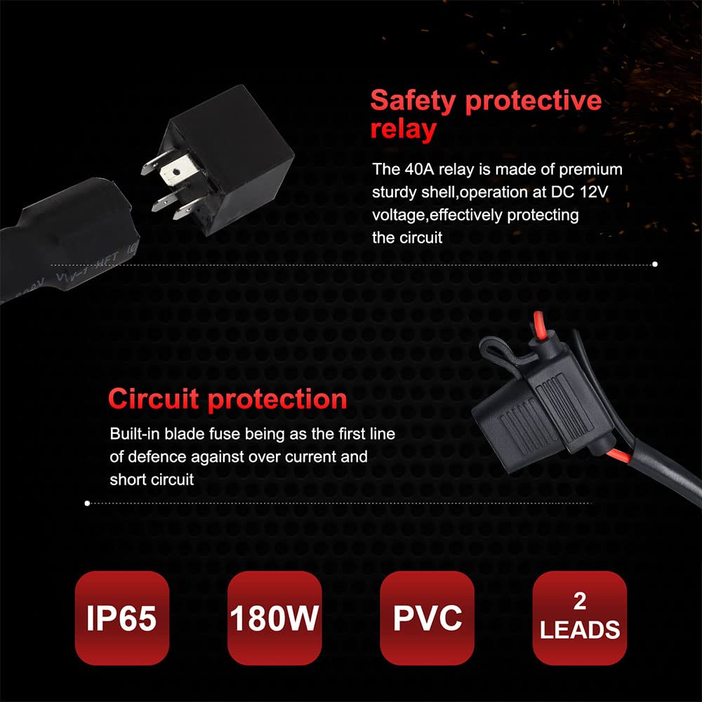 Kairiyard Light Bar Wiring Harness Motorcycle Handlebar Switch 13Ft 14Awg 2 Leads Universal Fog Light Wiring Harness Kit 480W 12V Relay 40A Fuse Relay For Switching Different Light Mode