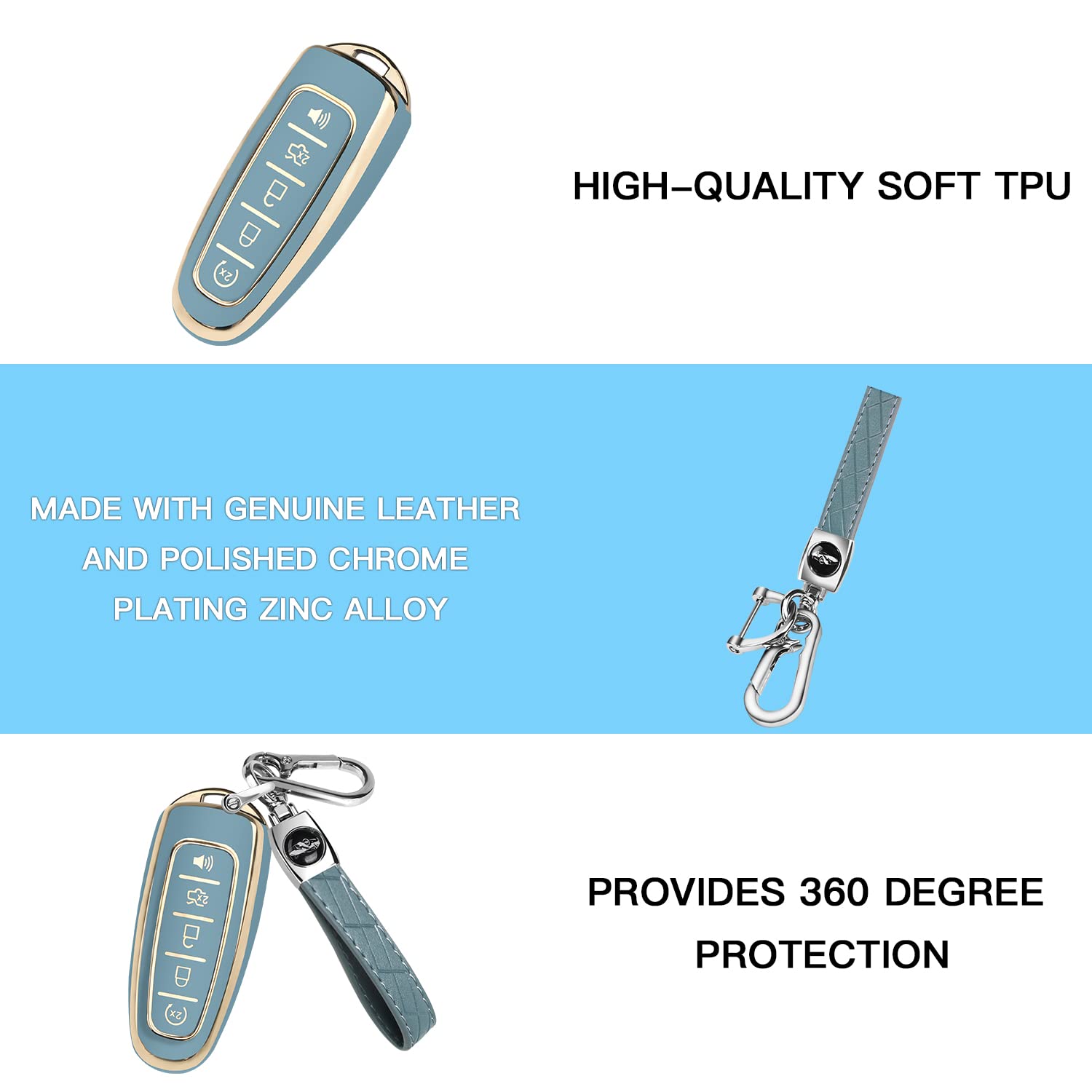 Qbuc For Ford Key Fob Cover,360 Tpu Car Key Case Protector With Keychain Compatible With Ford C-Max Edge Escape Expedition Explo