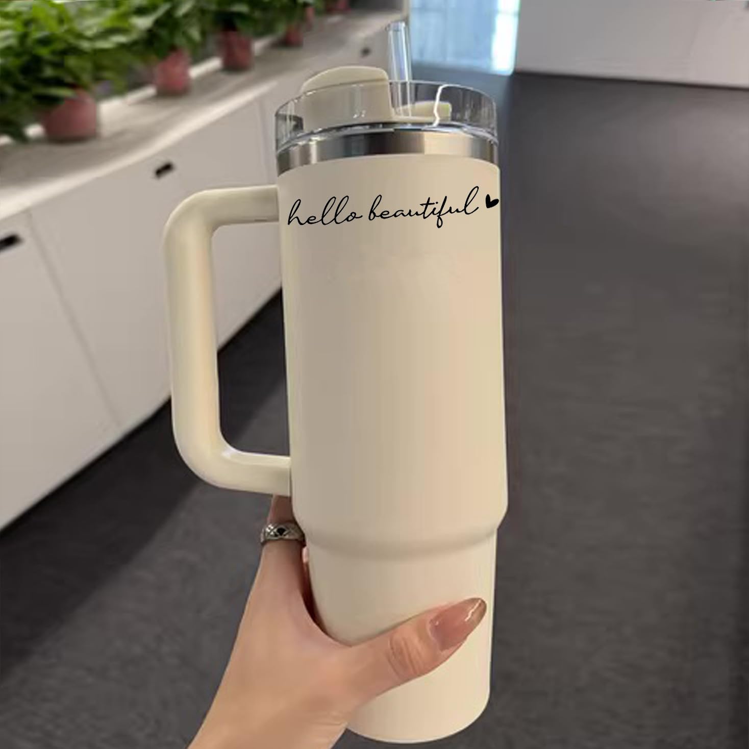 2 X Hello Beautiful Rearview Mirror Decal Water Bottle Stickers Affirmation Reminder Sticker Laptop Bumper Sticker Tumbler Vinyl