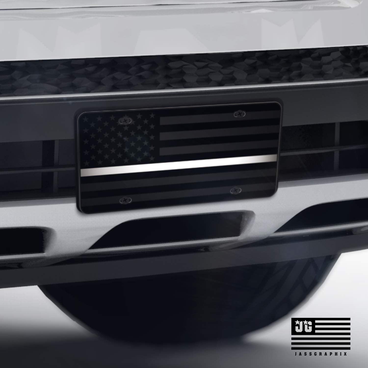 Thin White Line American Flag License Plate Emergency Medical Services Matte Black On 1/8 '' Black Aluminum Composite Heavy Duty