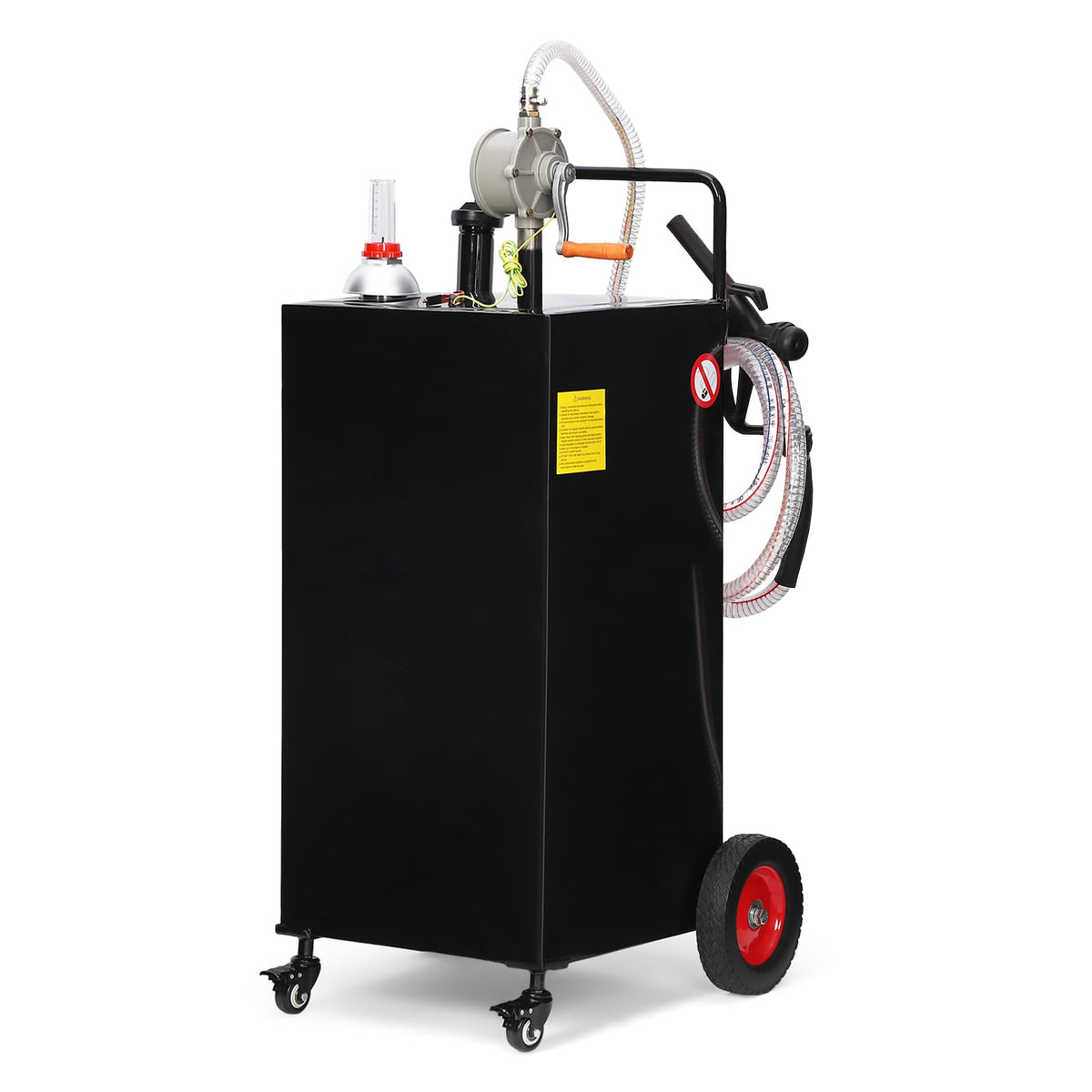 GarveeTech 30 Gallon Fuel Caddy, Fuel Tank with Manual Transfer Pump for Gasoline & Diesel, Durable 4-Wheel Design, Mobile Fuel 