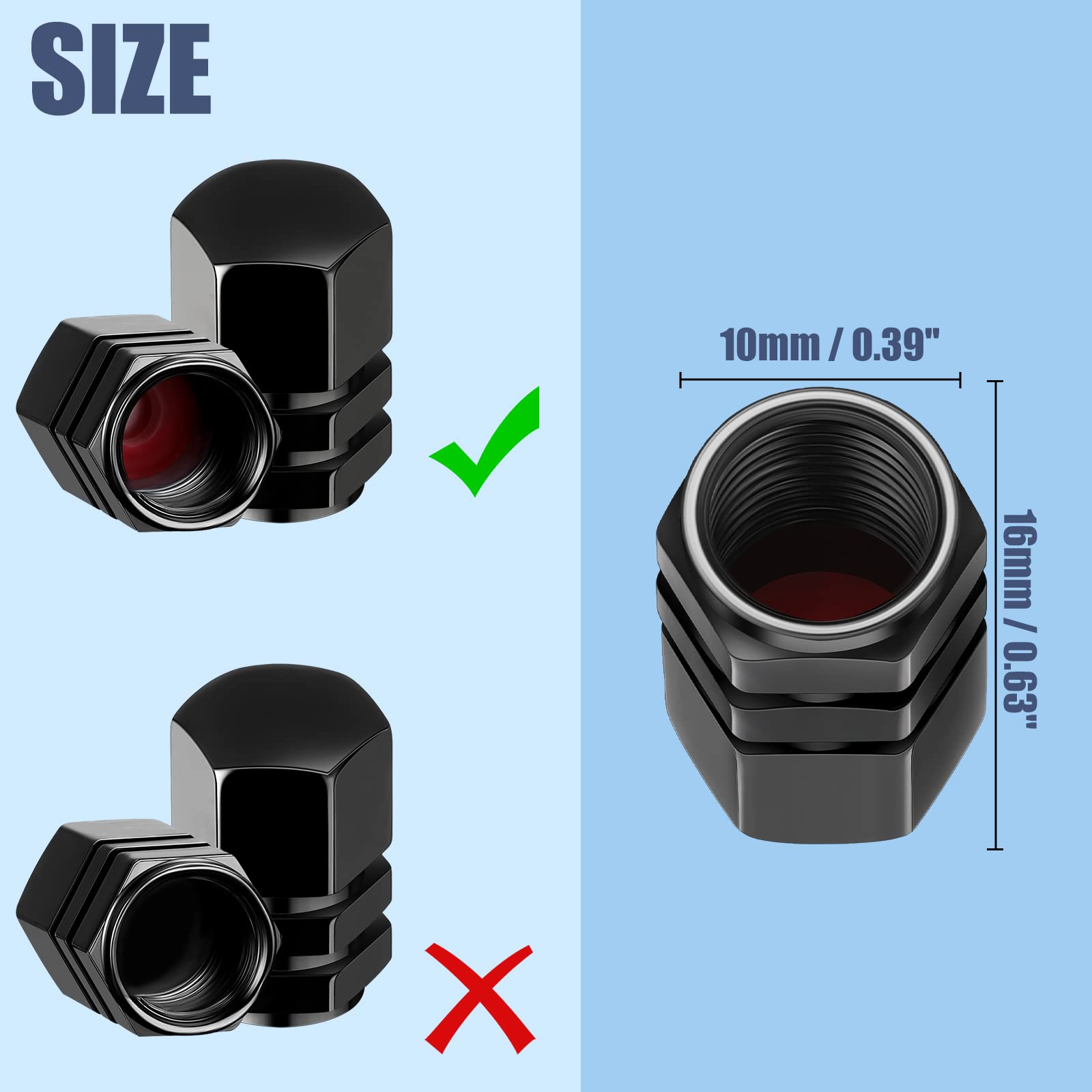 50 Pcs Tire Valve Stem Caps Black Hexagon Tire Valve Caps For Car Tires Universal Heavy-Duty Stem Covers For Car Leak Proof Aluminum Alloy Stem Cover For Suv Truck Bike Bicycle Motorcycles Wheel