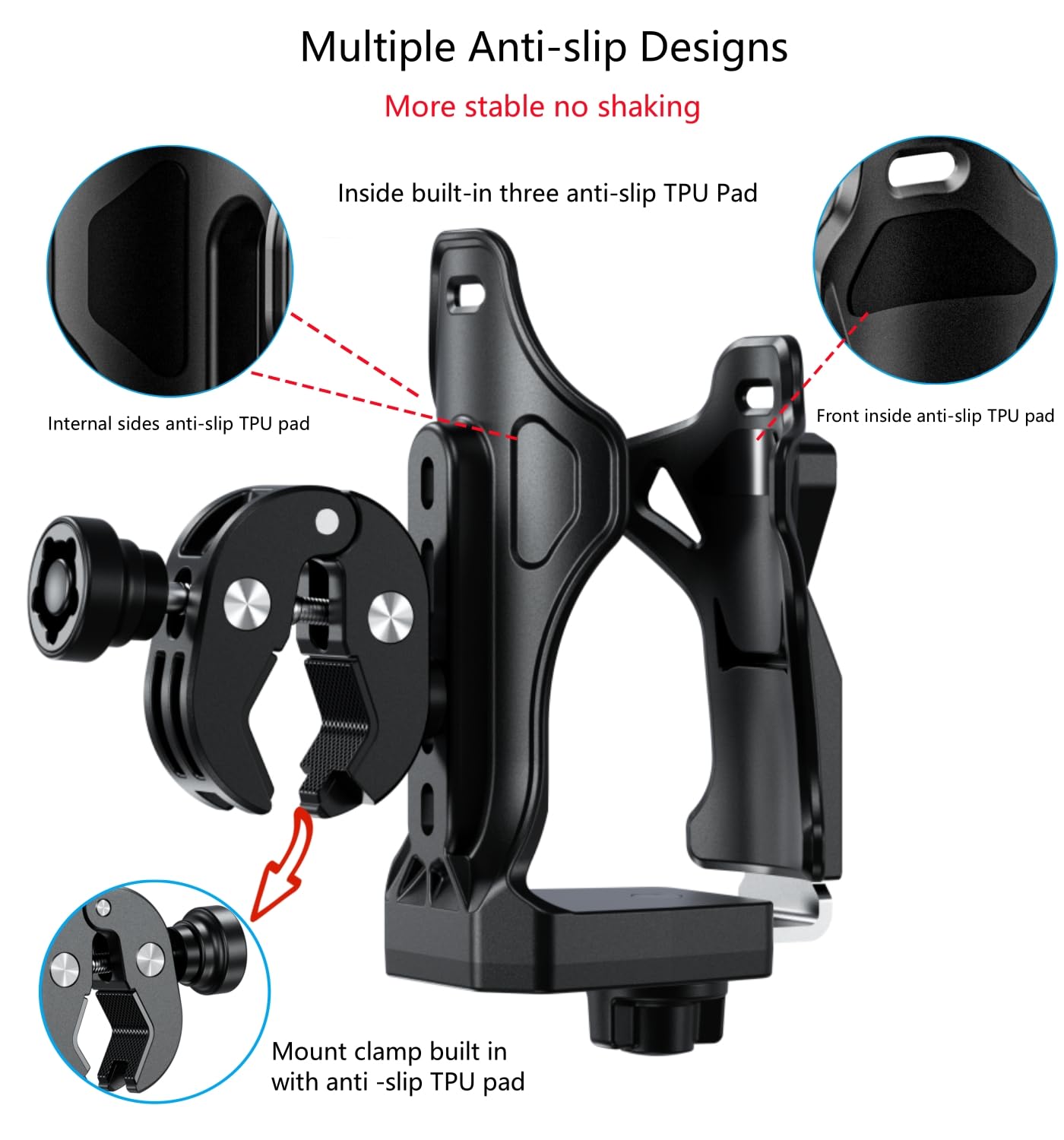 Kewig Anti-Theft Motorcycle Cup Holder, Extra Large Adjustable Size Bike Water Bottle Holder For 1.95 - 3.6'' Diameter Bottles,