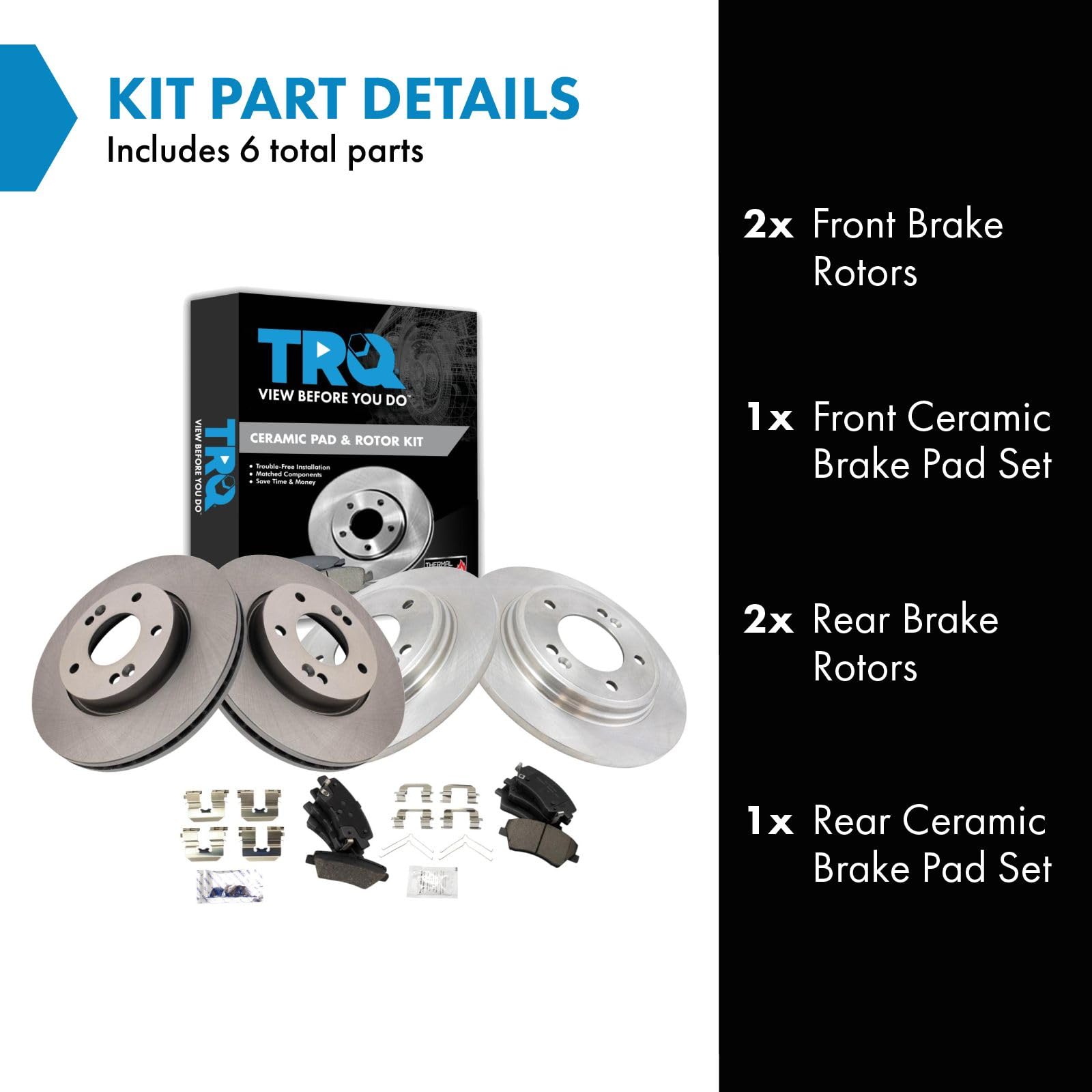 Trq Front And Rear Brake Pad & Rotor Kit Brake Pads Brake Rotor Ceramic Compatible With 2017-2020 Hyundai Ioniq 2017-2019 Kia Ni
