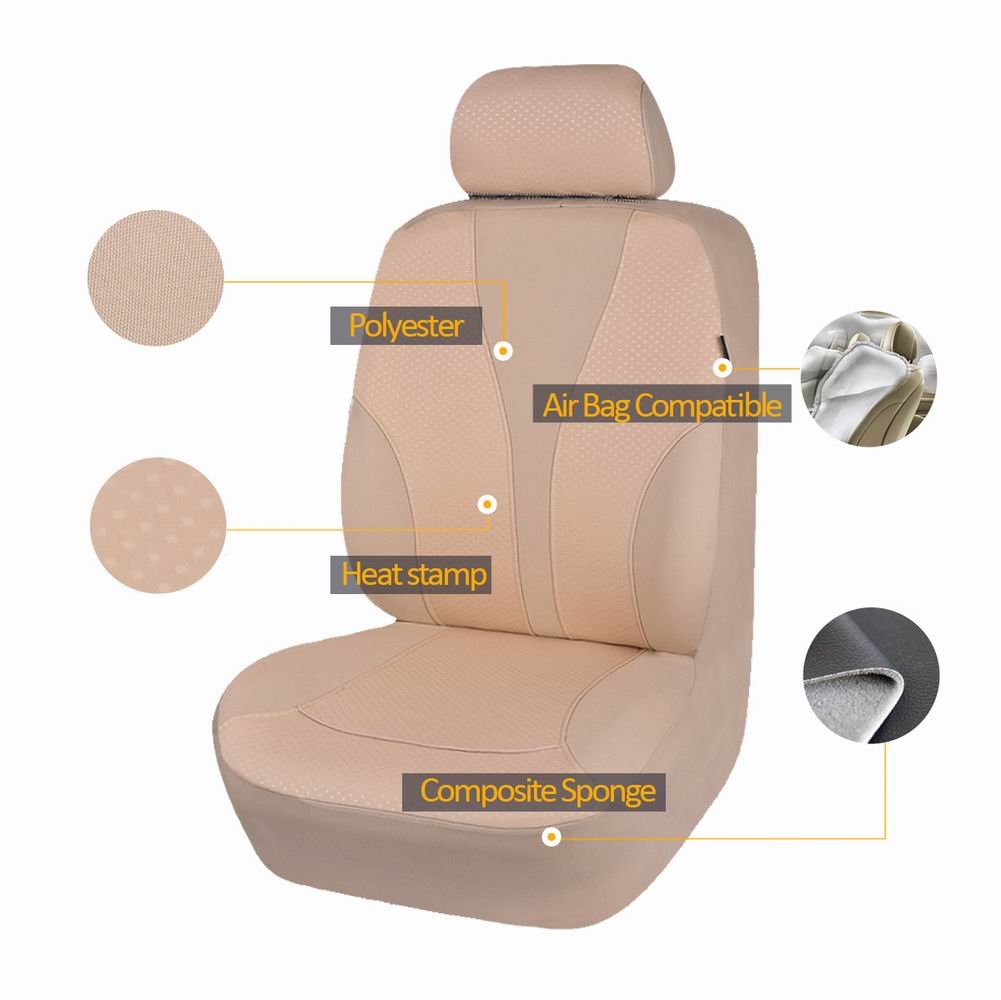 Flying Banner Car Seat Covers Full Cover Universal Fit Car Truck Suv Van Hot Stamp Breathable Rear Bench Split Polyester Fabric (Full Set - Low Back - Fabric, Beige Beige)