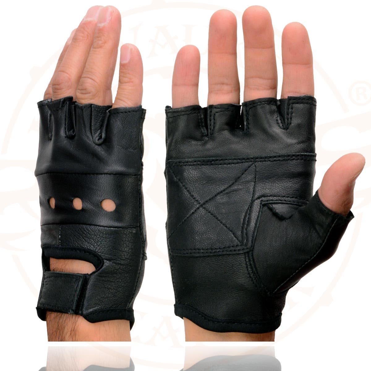 Milwaukee Leather Sh216 Men'S Black Leather Gel Padded Palm Fingerless Motorcycle Hand Gloves W/Breathable Open Knuckle - Xxx-La