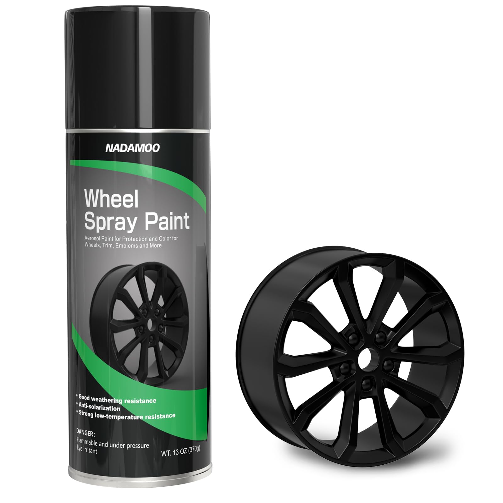 Nadamoo Aluminum Wheel Spray Paint, Car Rim Aerosol Paint For Recolor And Protection Of Metal Surface, Semi-Gloss Black, 1 Can,