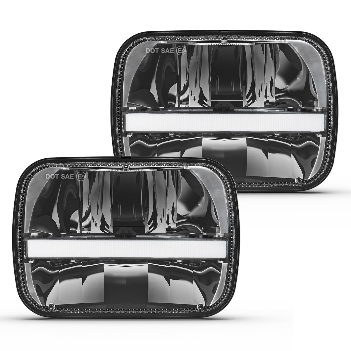 Bicyaco 2Pcs 105W 7X6 Led Headlight Reflector 5X7 Led Headlight White Drl Amber Turn Signal H6054 H5054 Hi/Lo Sealed Beam Headla