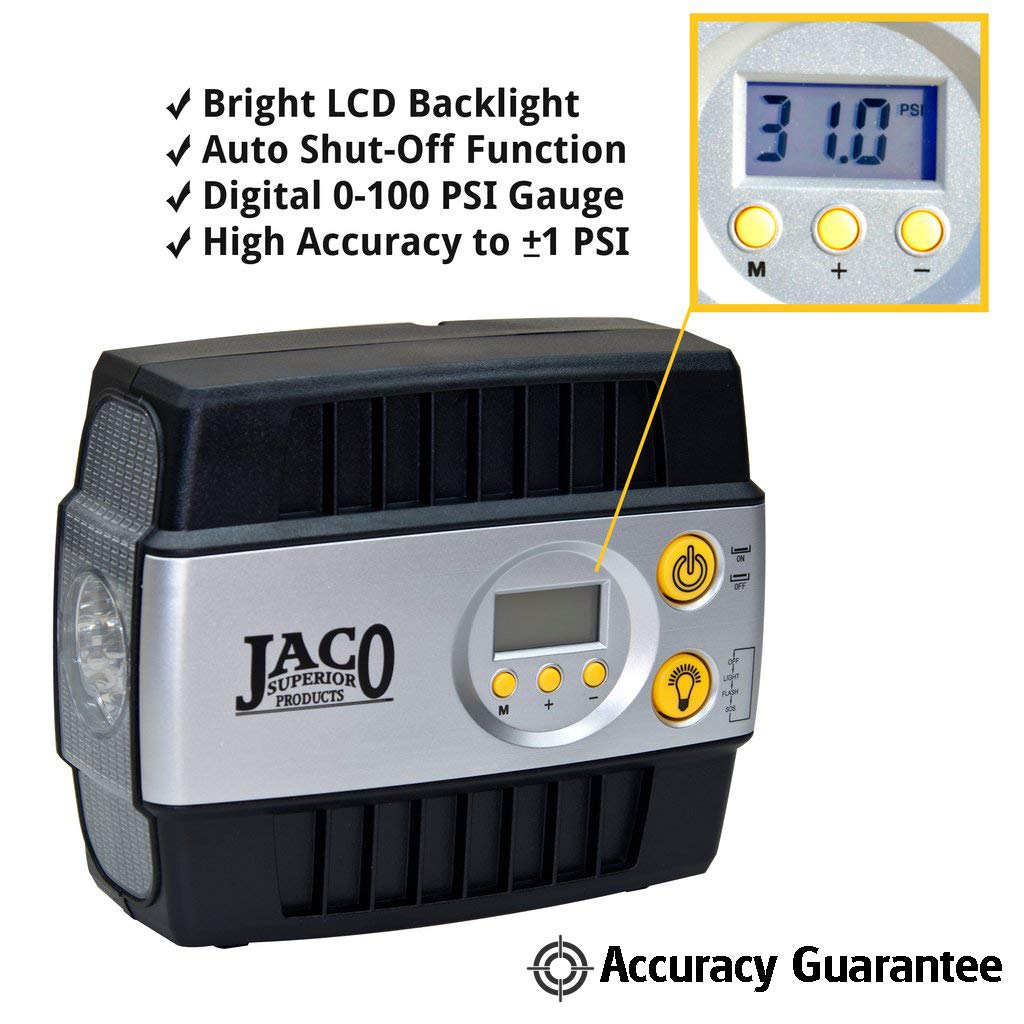 Jaco Smartpro 12V Tire Inflator Air Compressor - Portable Automatic Digital Tire Pump (Max 100 Psi, 12-Volt Dc)