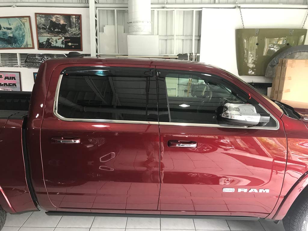 2019-2025 Tape-On Side Window Deflector Visors Compatible With Dodge Ram 1500 Crew Cab Only Smoke Tinted Rain Guards 2020 2021 2