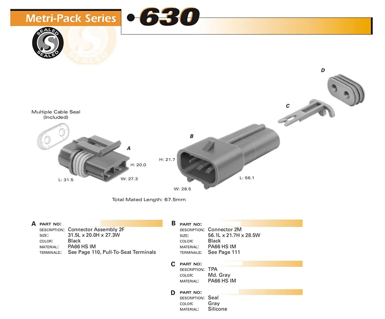 263Pcs 46Amp (2,3 Pin) 46Amp Metri-Pack Waterproof Connector Terminals And Seals 10-12 14 16 Awg Kit
