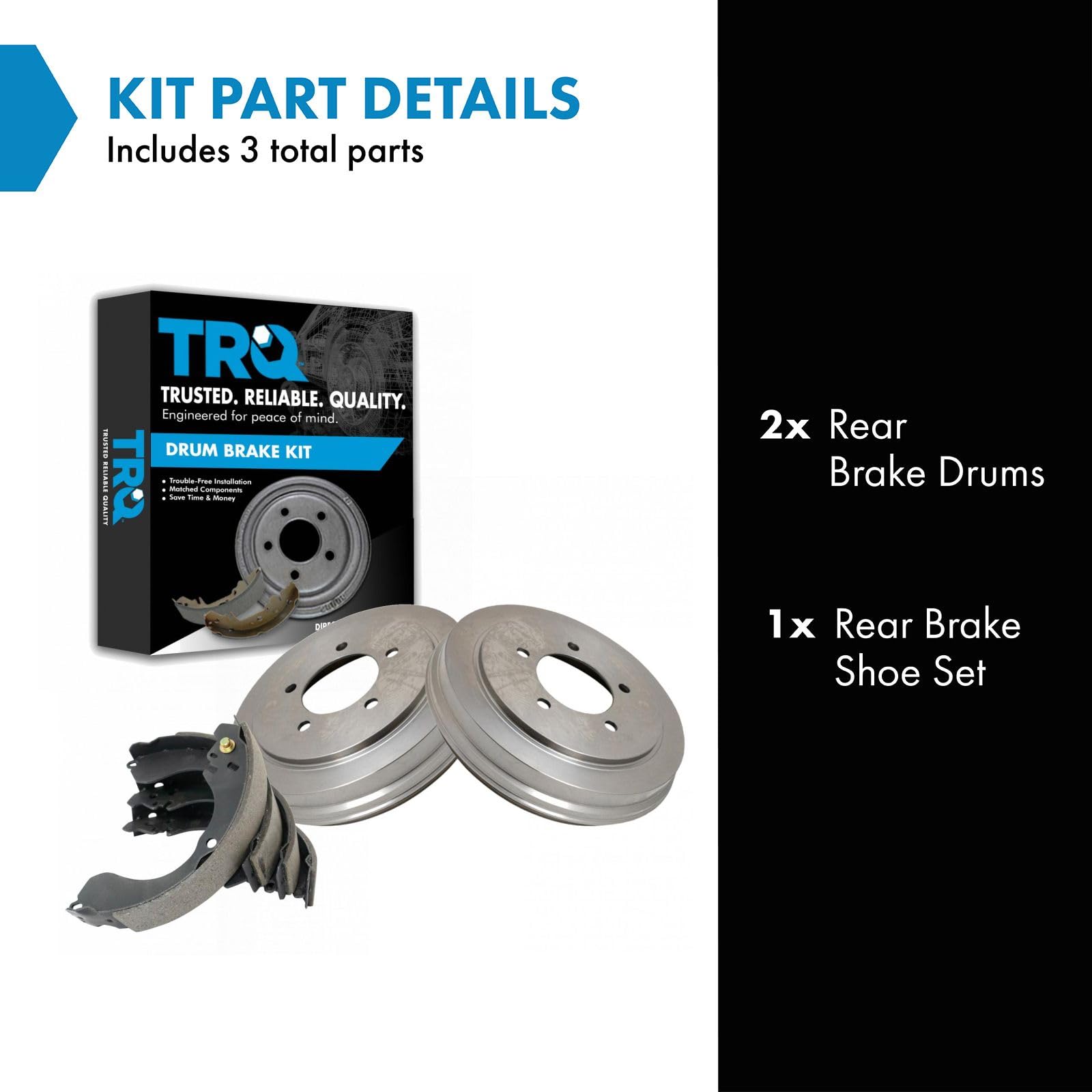 TRQ Brake Drum & Shoe Rear Set Kit Compatible with Chrysler Dodge Jeep
