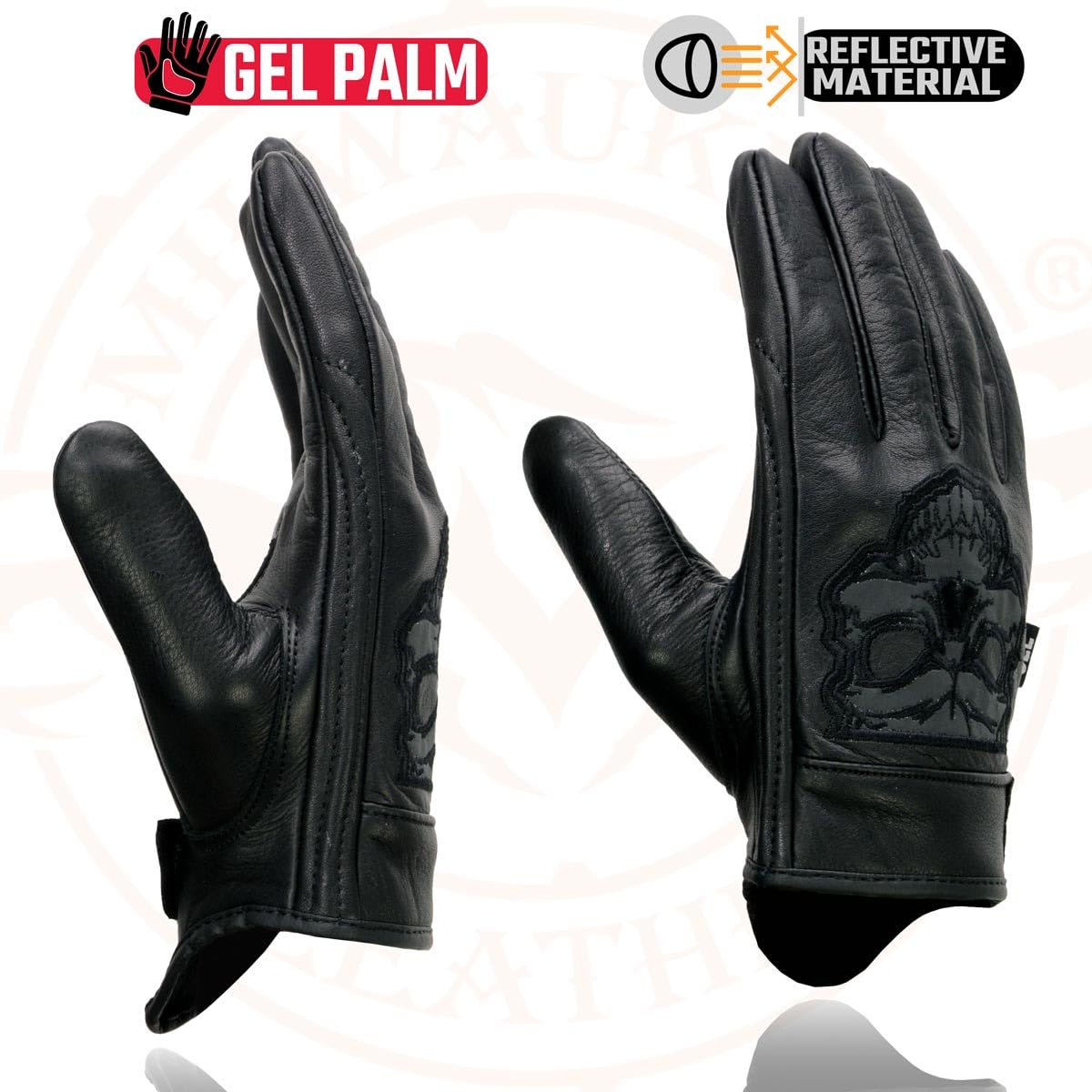 Milwaukee Leather Men'S Black Leather Reflective Skull Motorcycle Hand Gloves W/Gel Padded Palm Mg7570 - Small